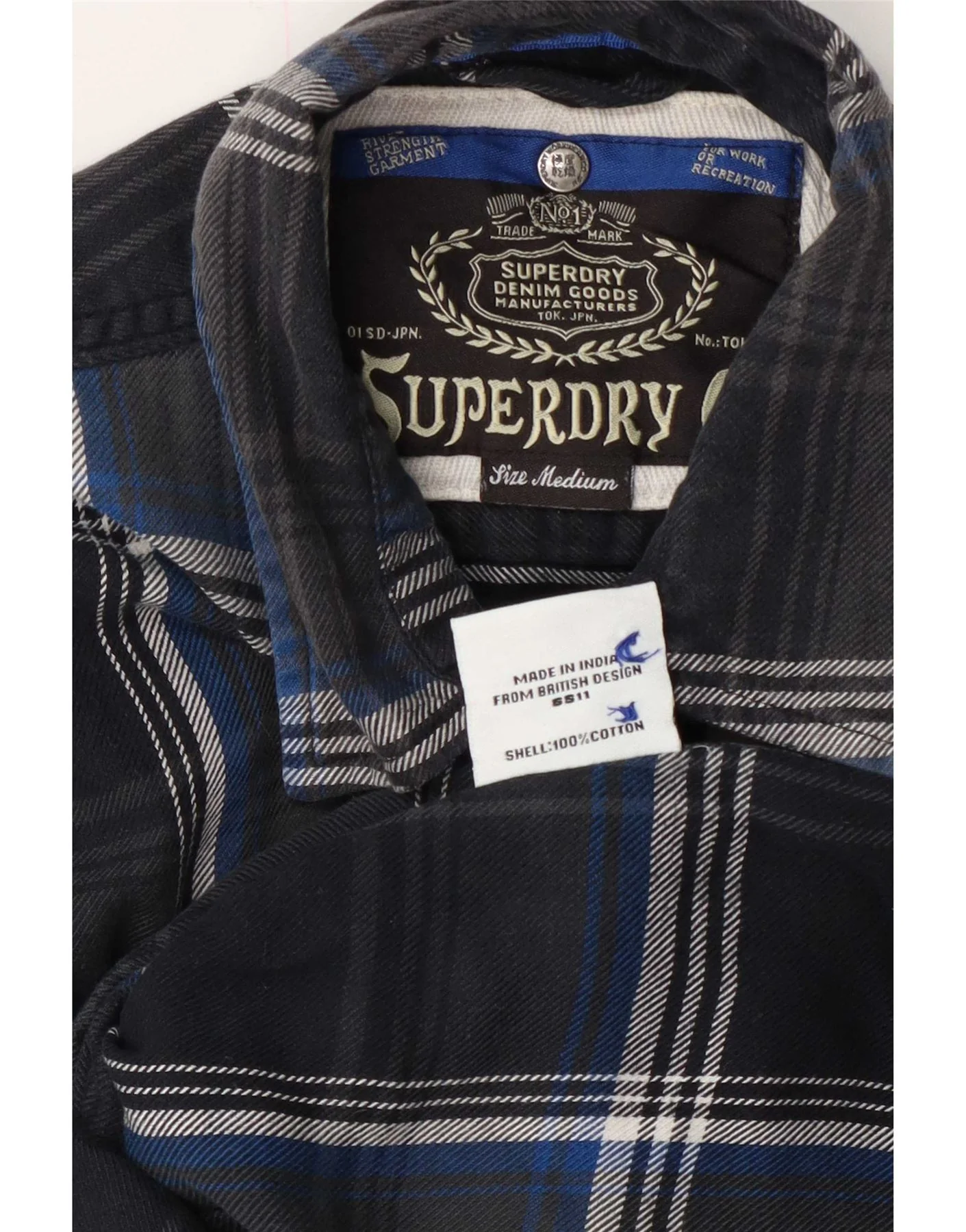 Superdry Womens Flannel Shirt UK 14 Medium Navy Blue Plaid Cotton - Image 3