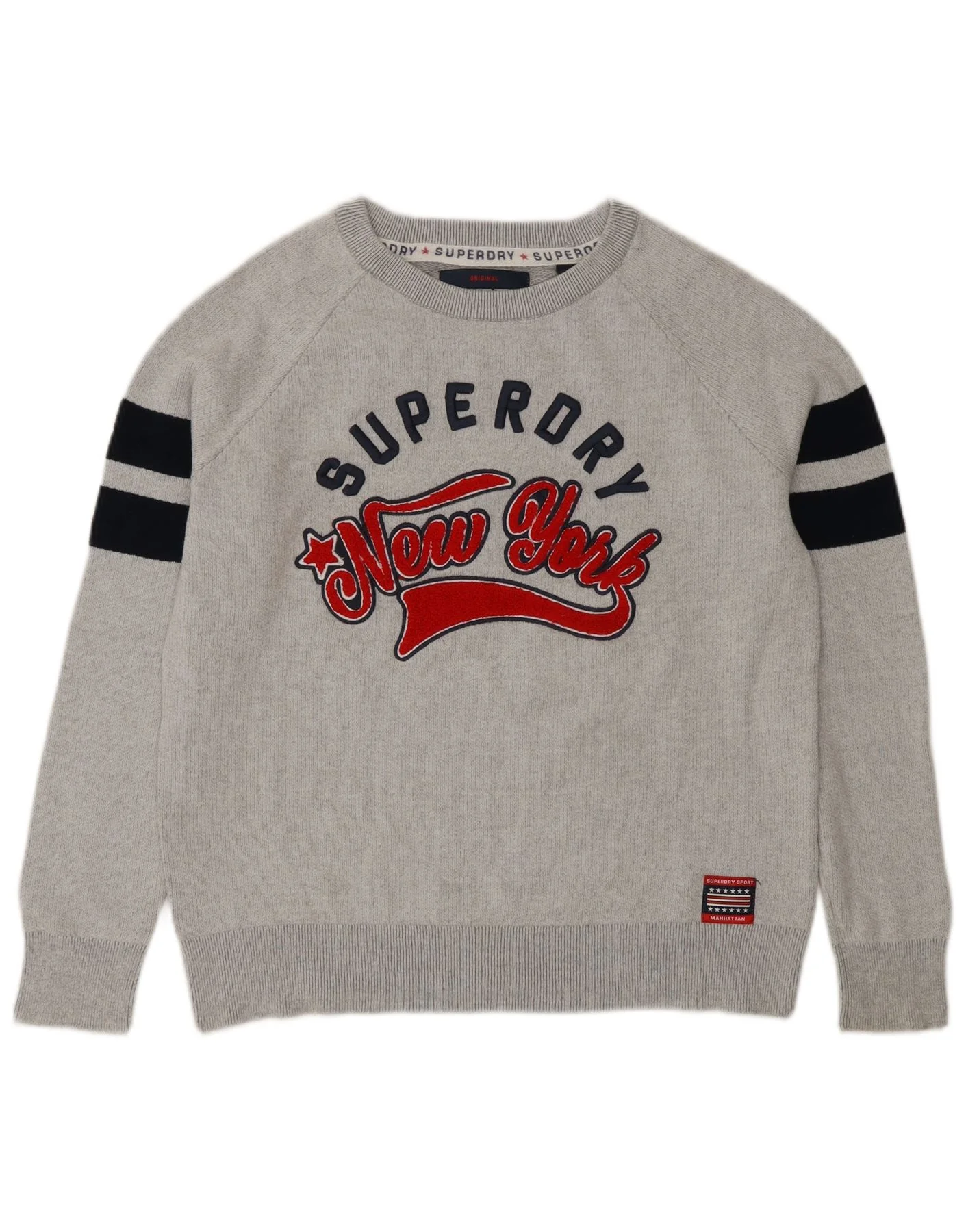 Superdry Womens Graphic Crew Neck Jumper Sweater UK 12 Medium Grey Sports