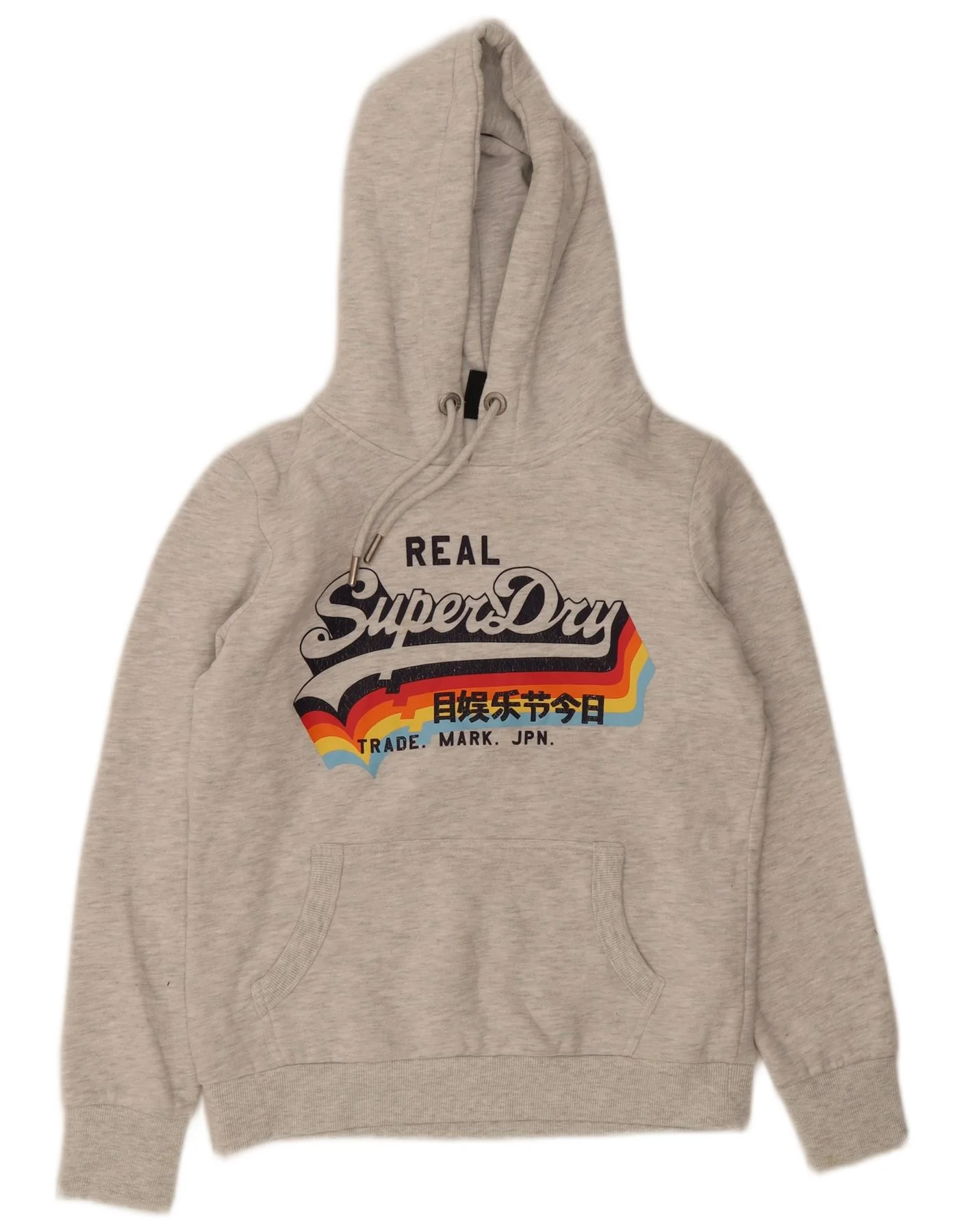 Superdry Womens Graphic Hoodie Jumper UK 12 Medium Grey Flecked Cotton