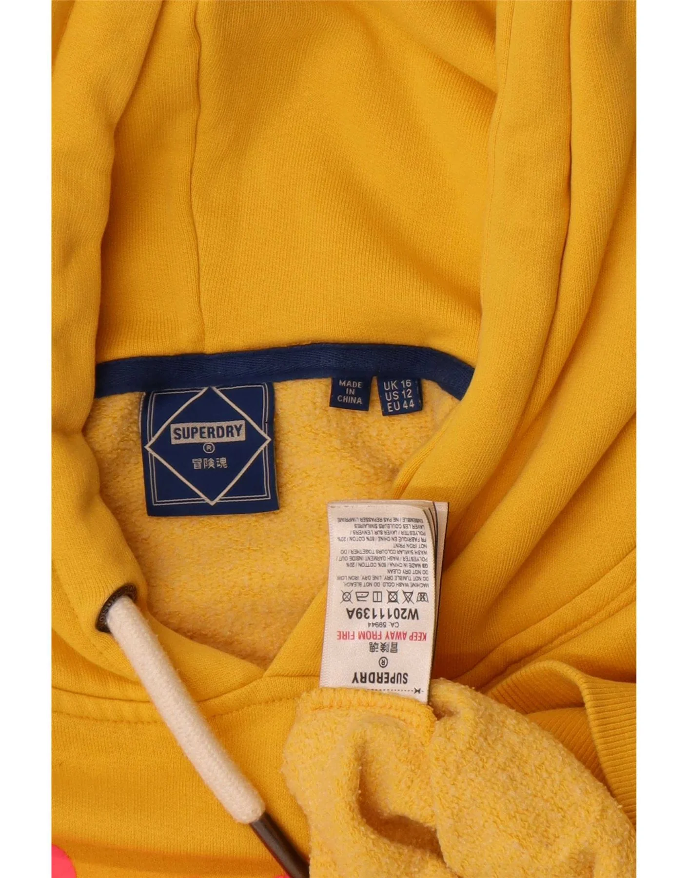 Superdry Womens Graphic Hoodie Jumper UK 16 Large Yellow Cotton - Image 4