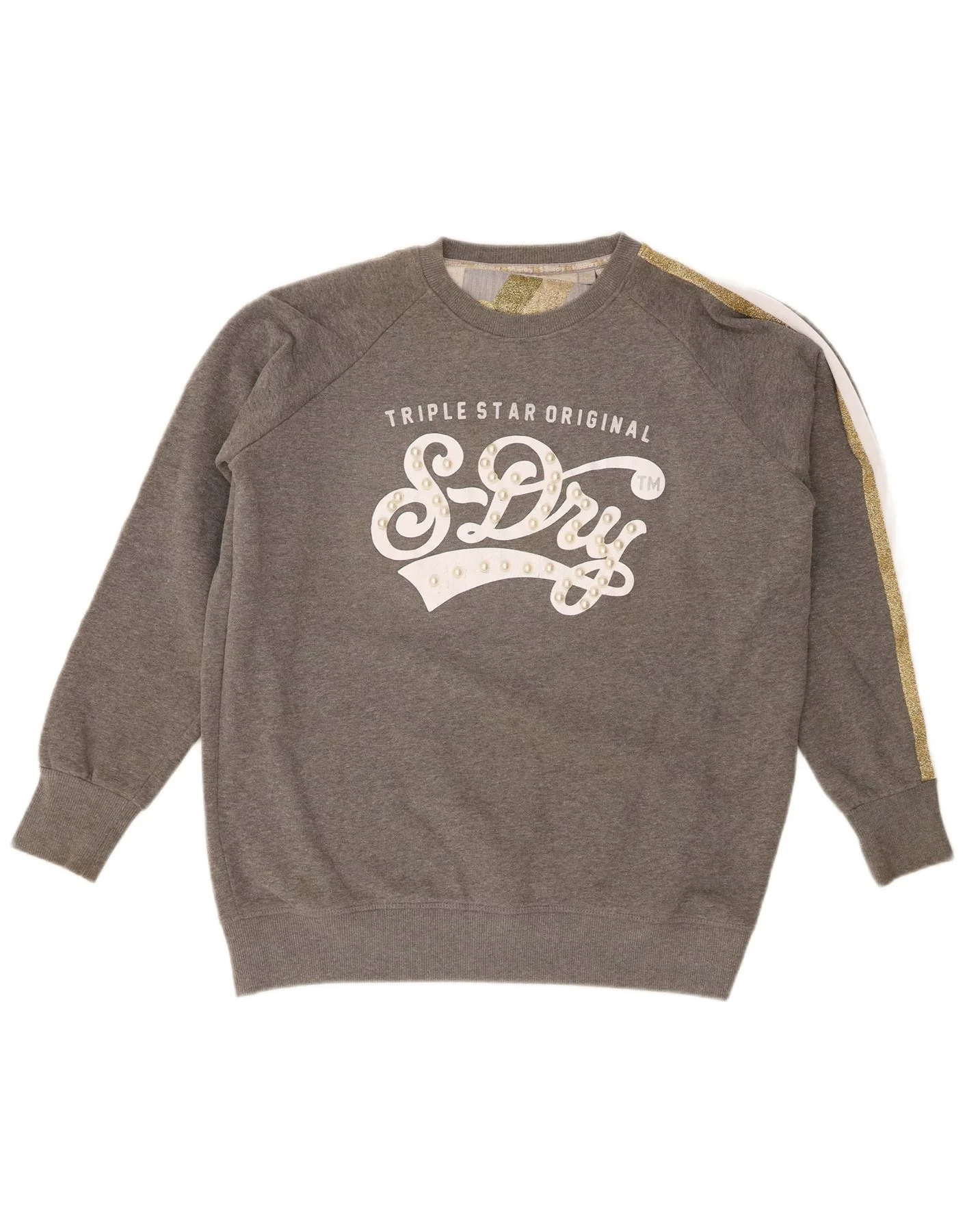 Superdry Womens Graphic Oversized Sweatshirt Jumper UK 6 XS Grey Flecked