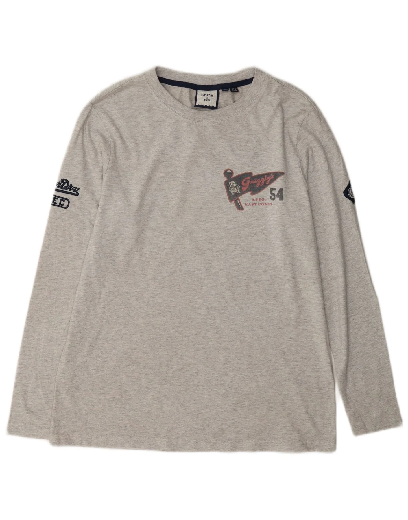 Superdry Womens Graphic Top Long Sleeve UK 12 Medium Grey Cotton
