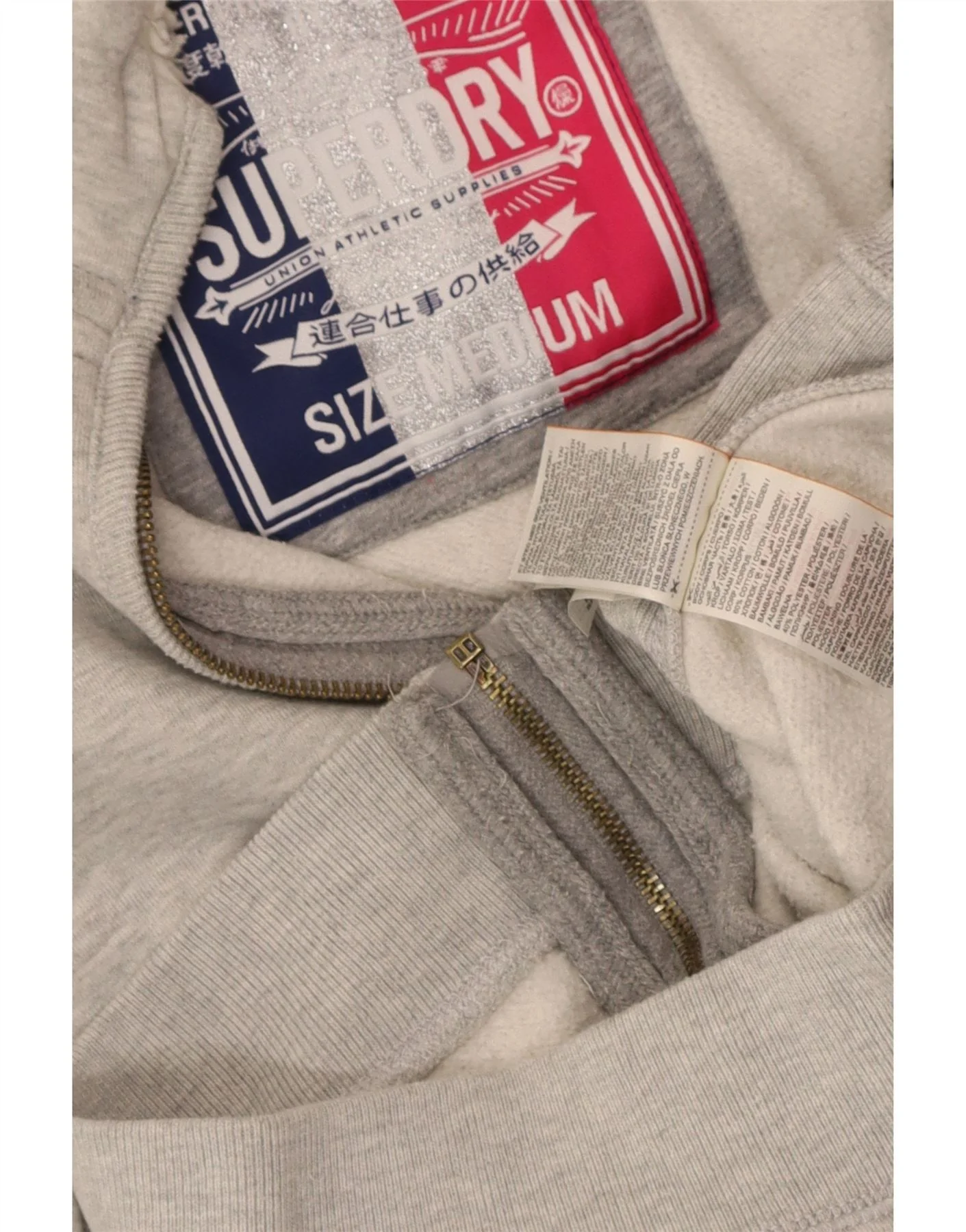 Superdry Womens Graphic Zip Hoodie Sweater UK 12 Medium Grey Cotton - Image 2