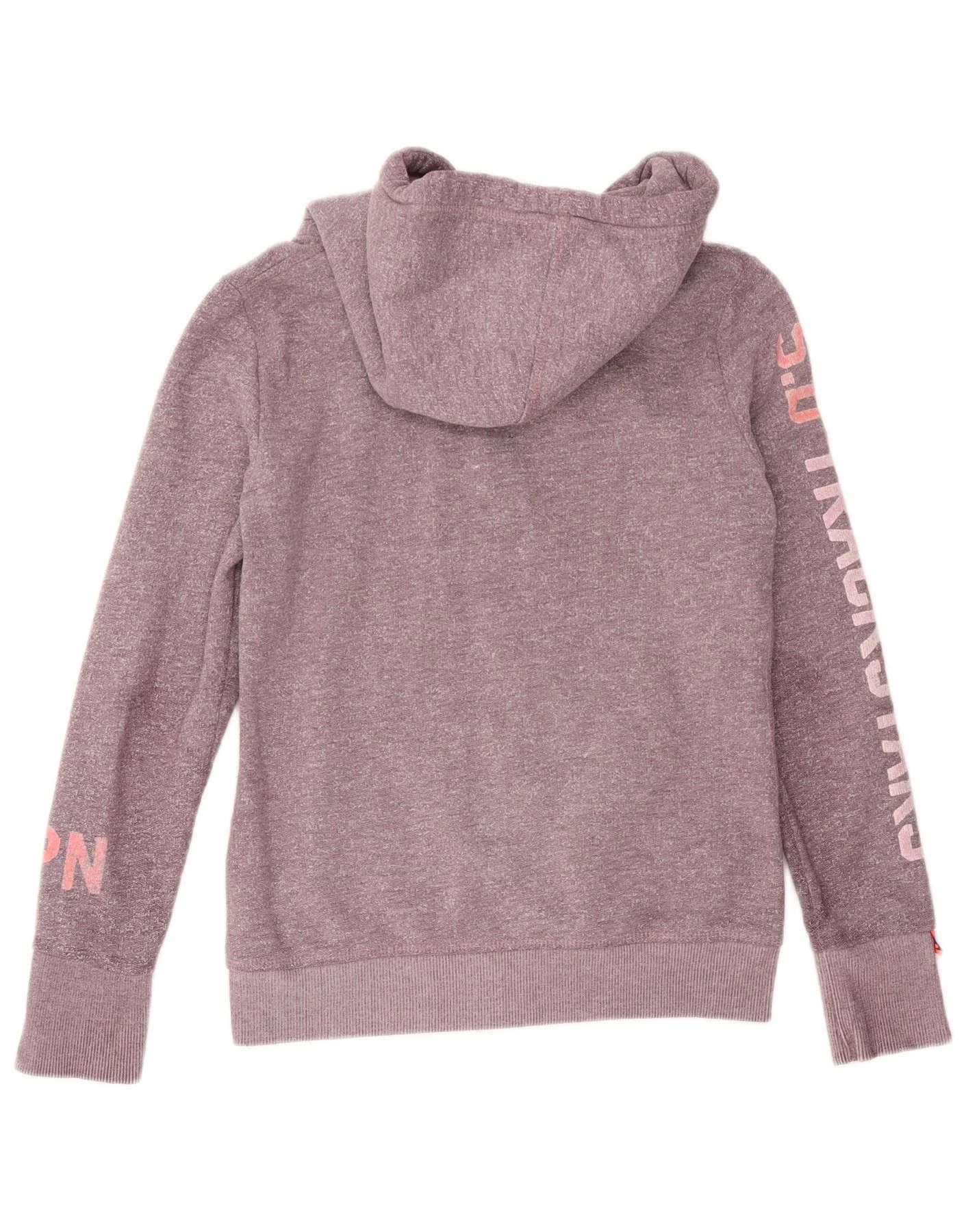 Superdry Womens Graphic Zip Hoodie Sweater UK 12 Medium Purple Flecked - Image 2
