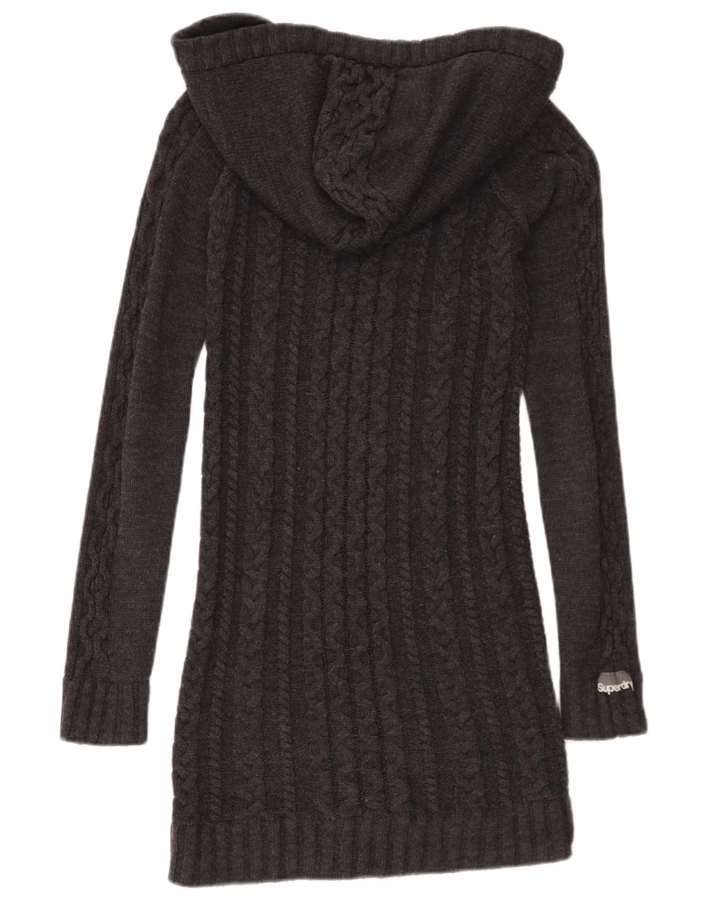 Superdry Womens Hooded Jumper Dress UK 6 XS Grey Acrylic - Image 2