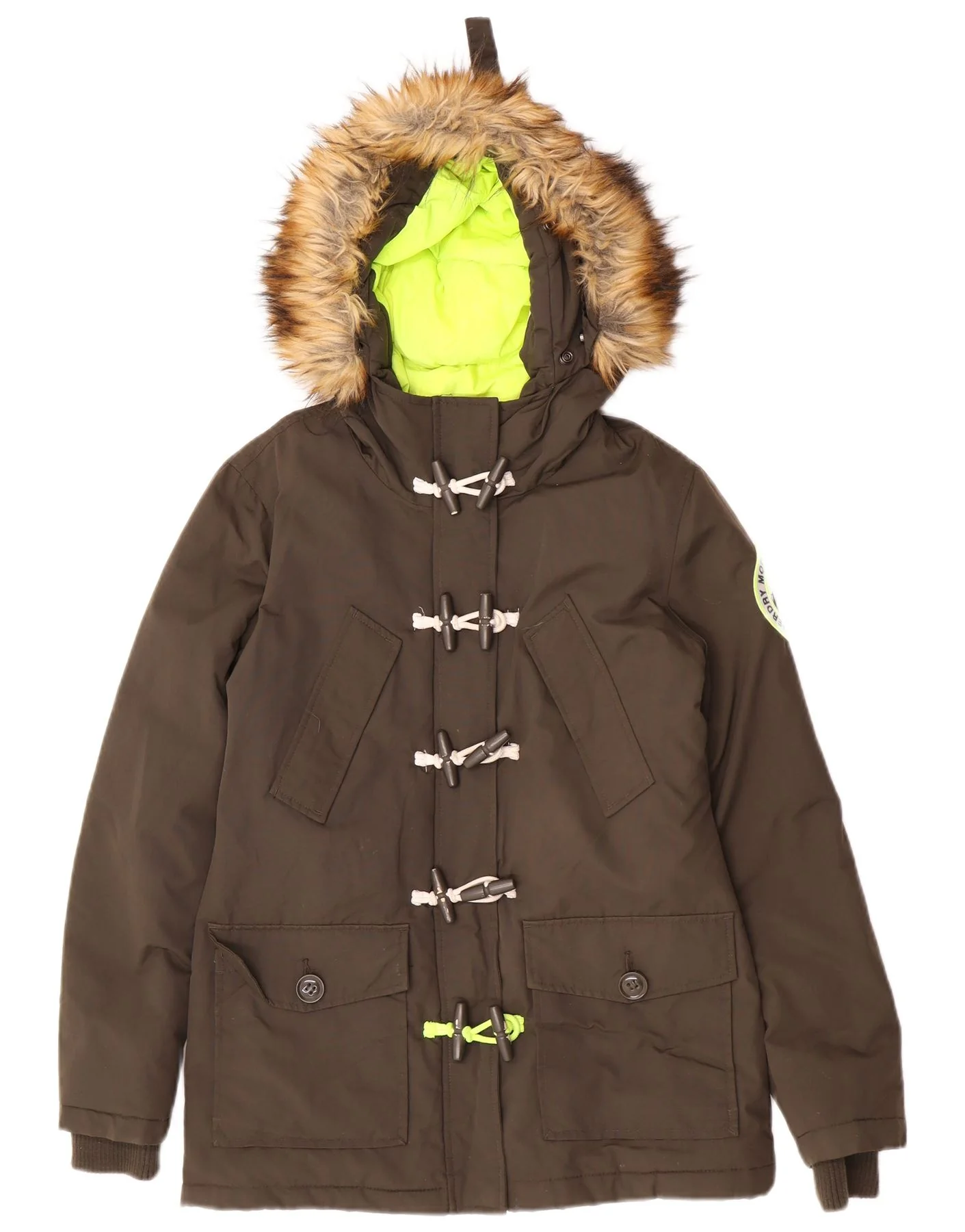 Superdry Womens Hooded Oversized Parka Jacket UK 10 Small Khaki Nylon