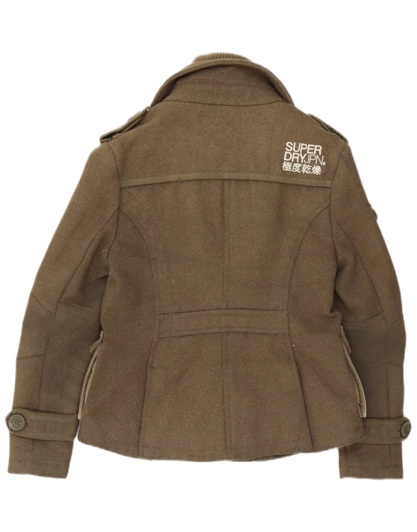Superdry Womens Military Jacket UK 10 Small Khaki Wool - Image 2