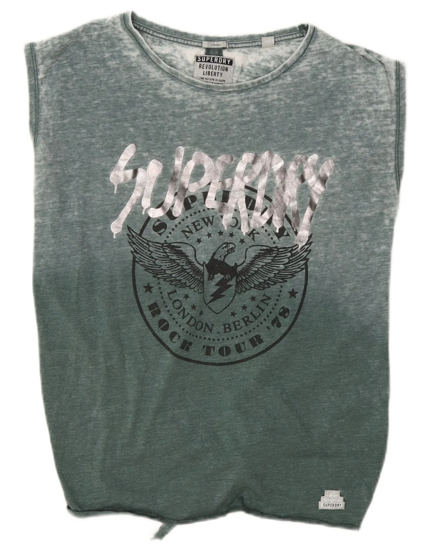 Superdry Womens Oversized Graphic Vest Top UK 8 Small Green Cotton