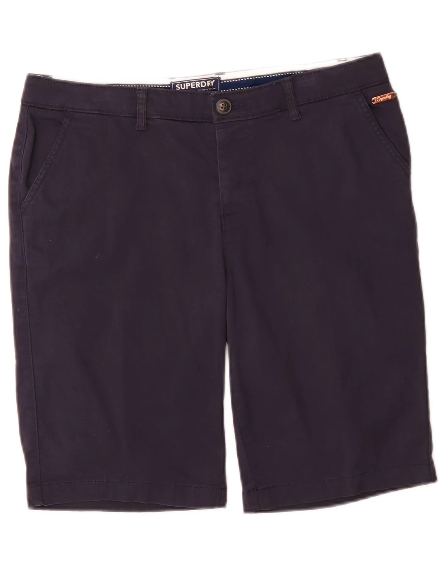 Superdry Womens Regular Chino Shorts UK 12 Medium W32 Navy Blue Cotton
