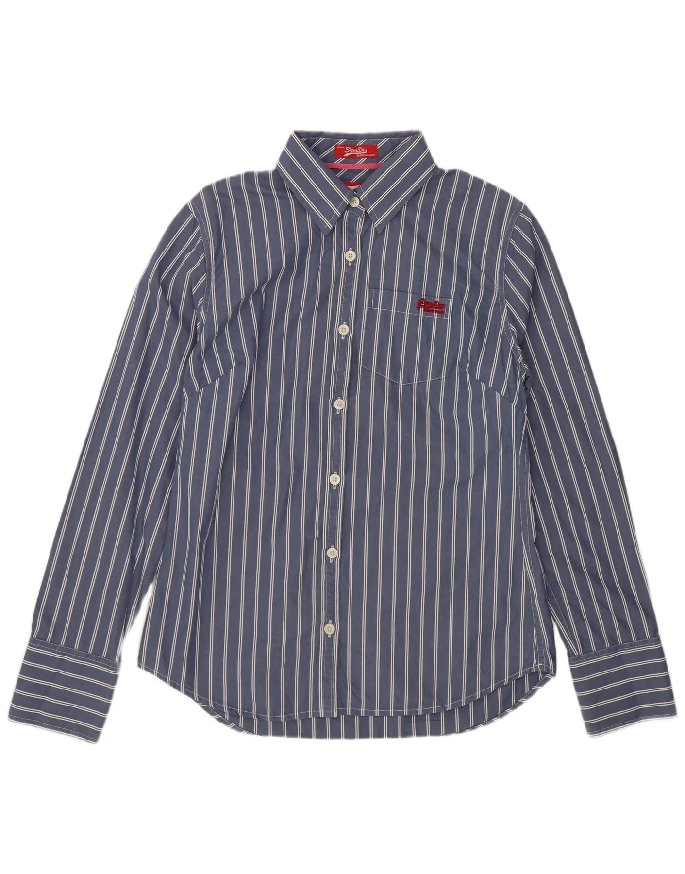 Superdry Womens Shirt Large Blue Striped Cotton Classic