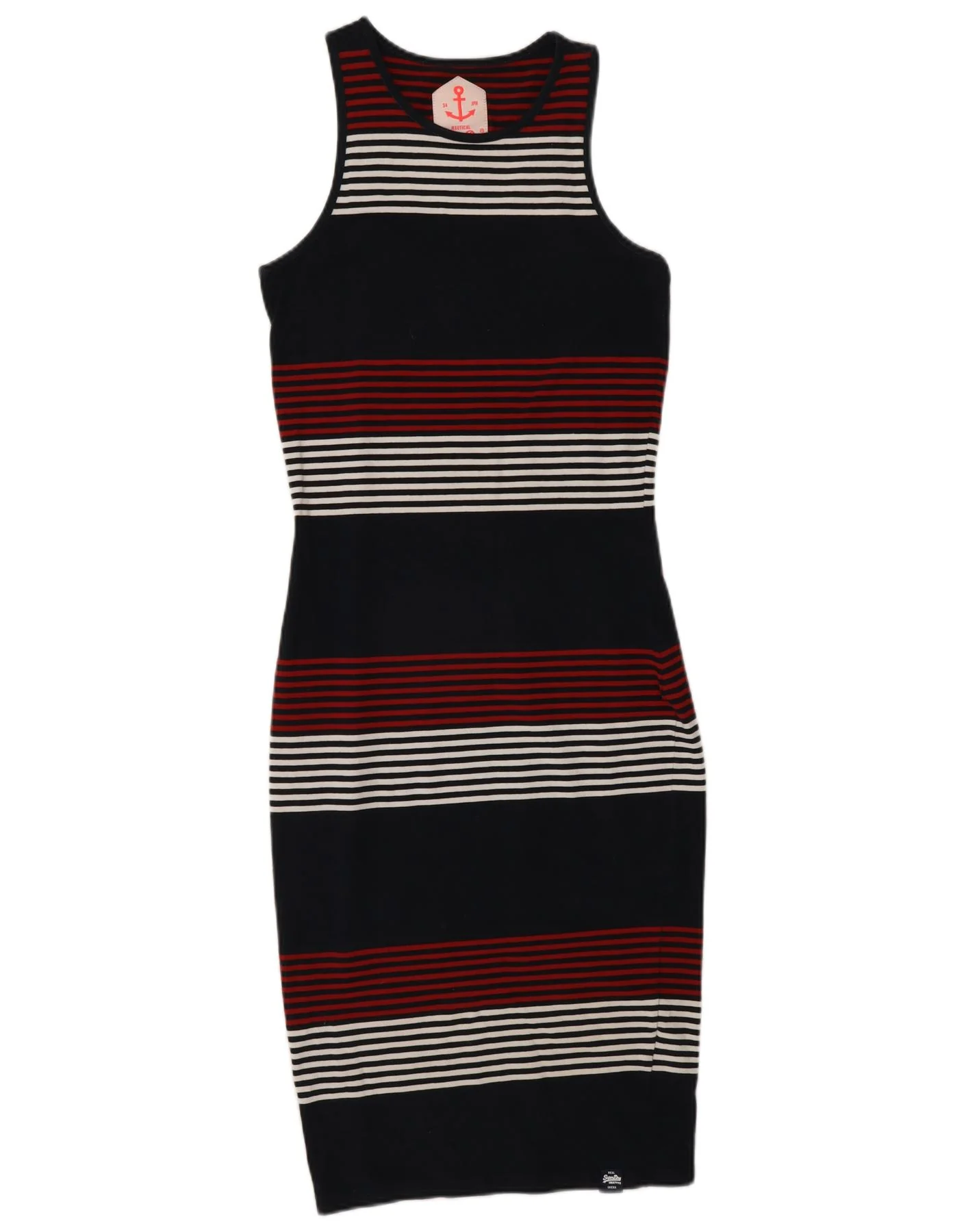 Superdry Womens Sleeveless Bodycon Dress UK 8 Small Navy Blue Striped