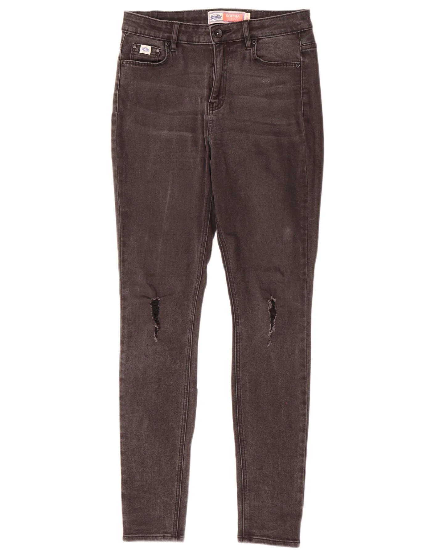 Superdry Womens Sophia Distressed Skinny Jeans W28 L30 Grey Cotton