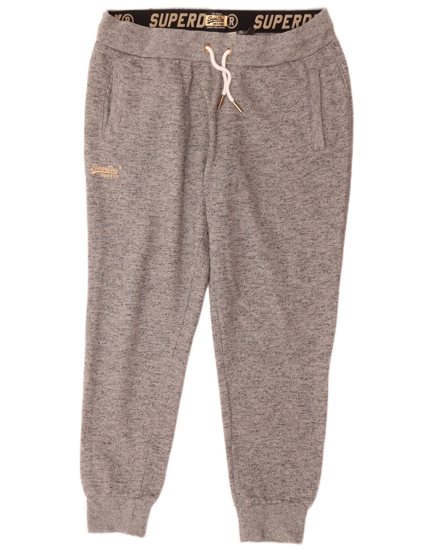Superdry Womens Tracksuit Trousers Joggers UK 16 Large Grey Flecked Cotton
