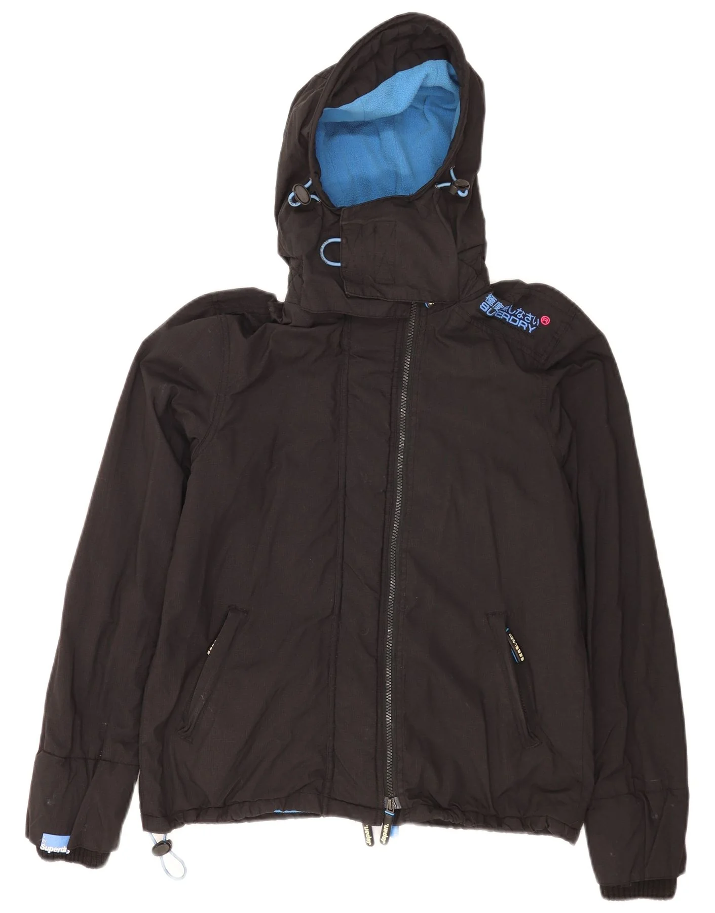 Superdry Womens Windcheater Hooded Windbreaker Jacket UK 14 Large Black