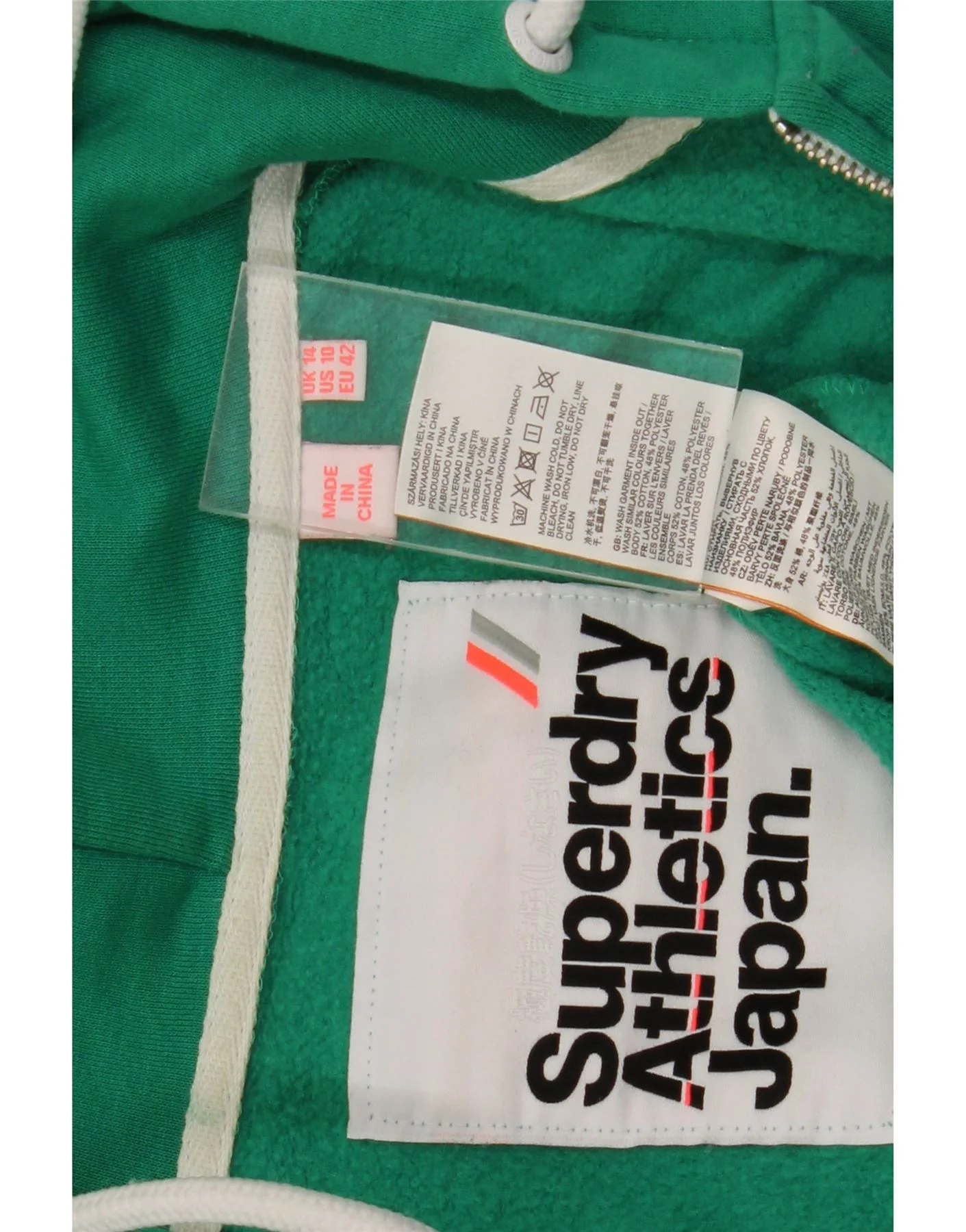 Superdry Womens Zip Hoodie Sweater UK 14 Medium Green Cotton - Image 3