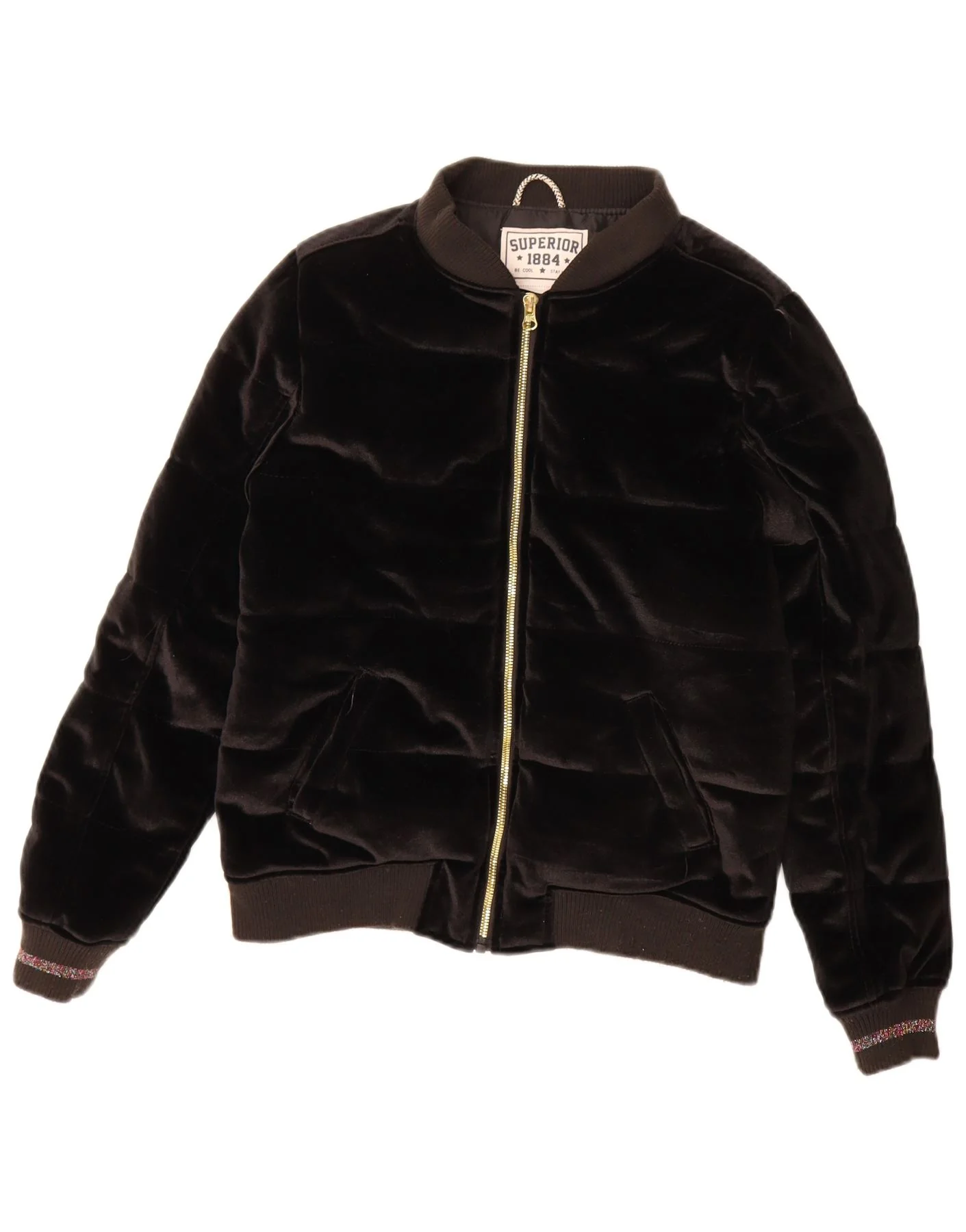Superior Girls Velour Padded Jacket 13-14 Years Black Polyester