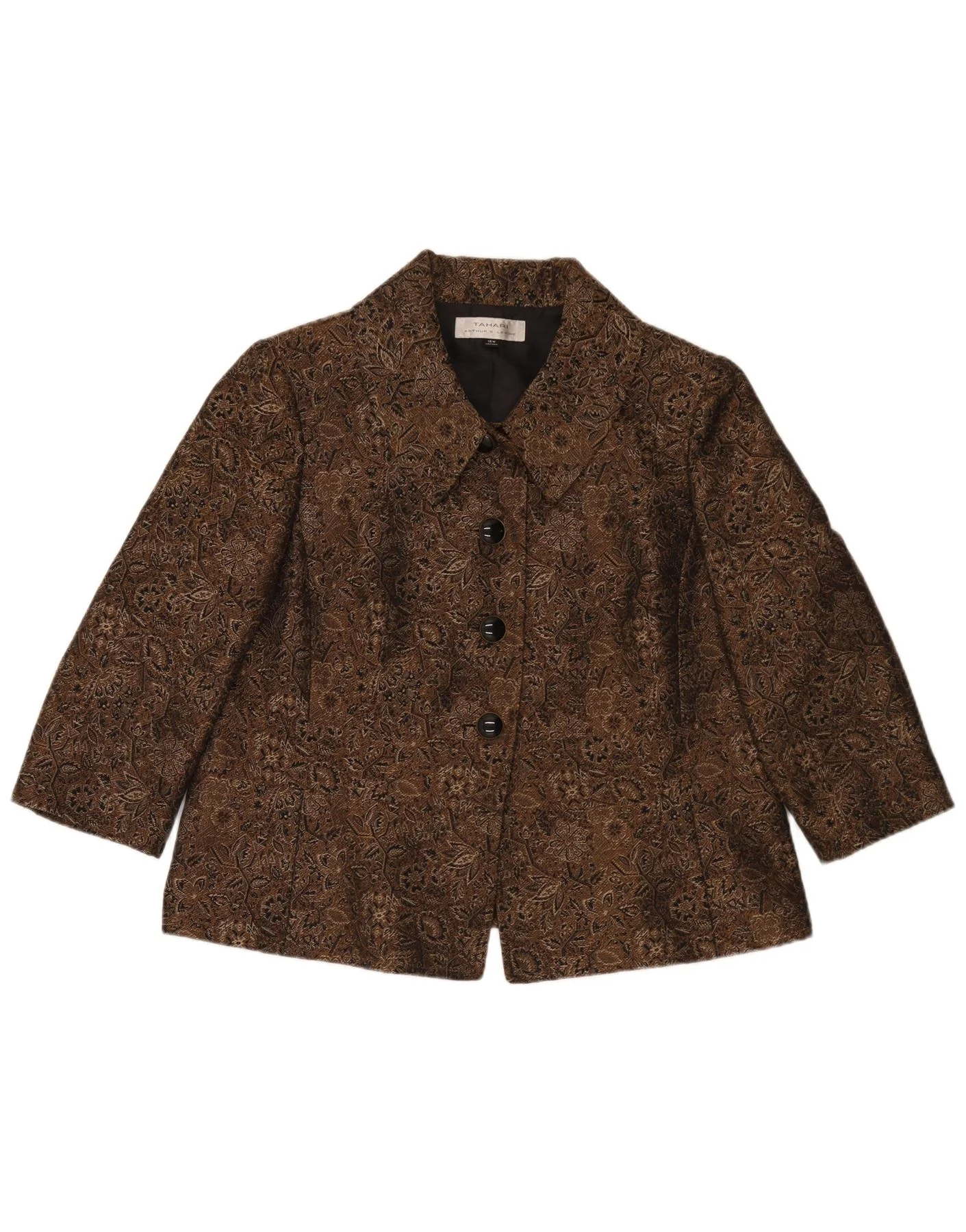 Tahari Womens 3/4 Sleeve 3 Button Blazer Jacket US 16 2XL Brown Paisley