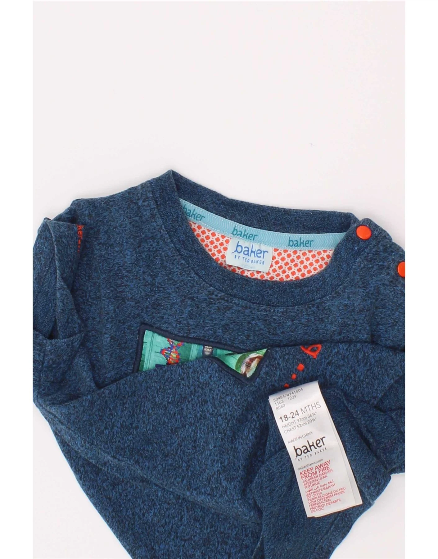Ted Baker Baby Boys Graphic T-Shirt Top 18-24 Months Navy Blue Flecked - Image 4