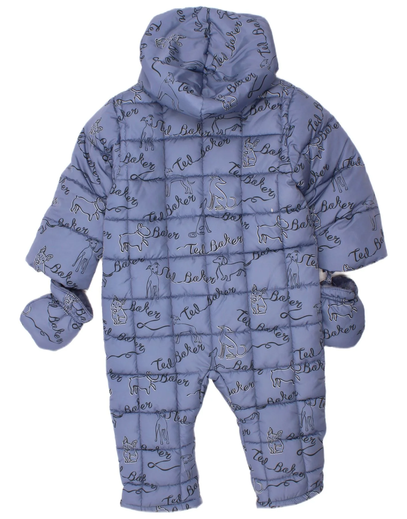 Ted Baker Baby Boys Hooded Padded Jumpsuit 18-24 Months Blue Animal Print - Image 2