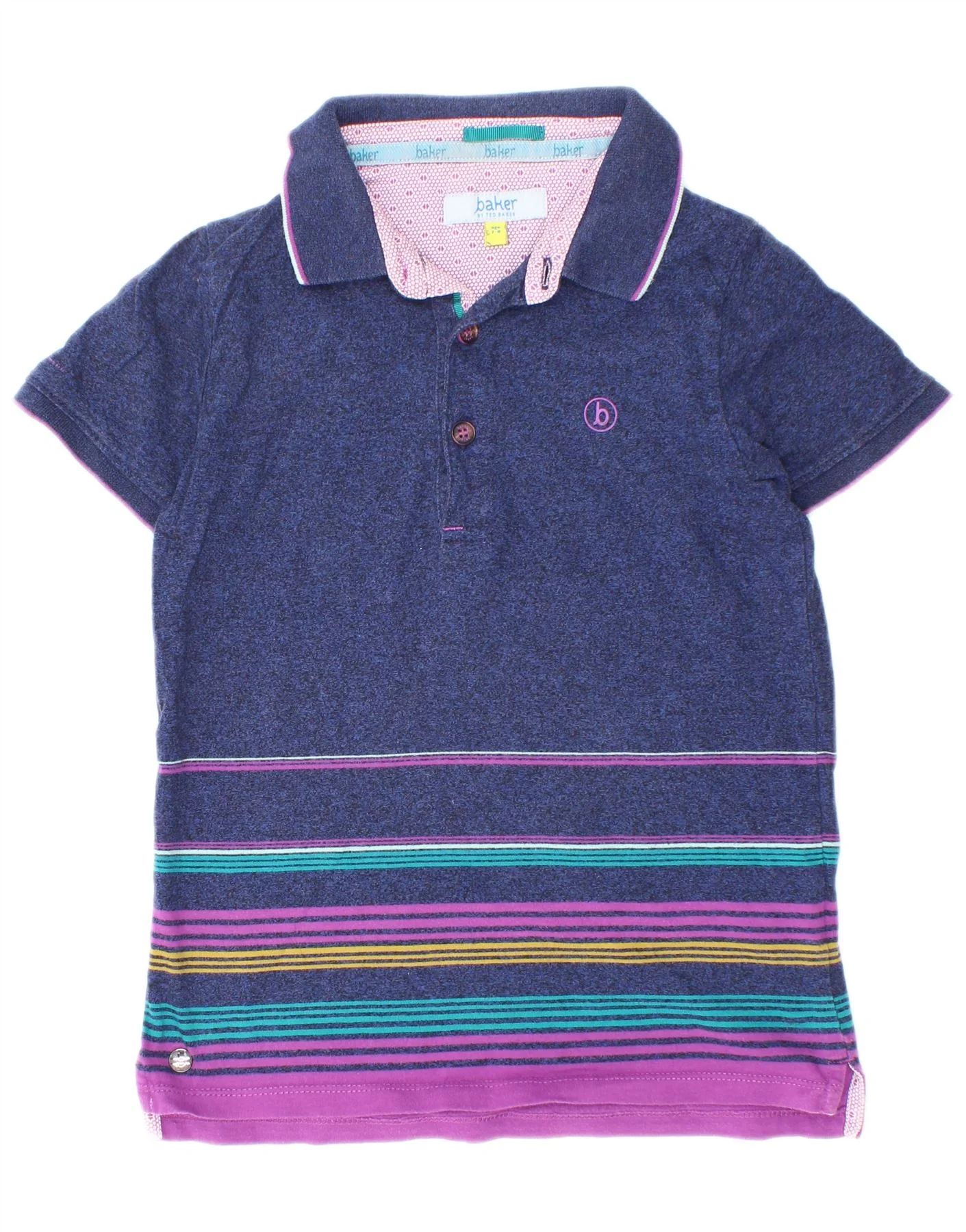 Ted Baker Boys Polo Shirt 7-8 Years Navy Blue Striped Cotton