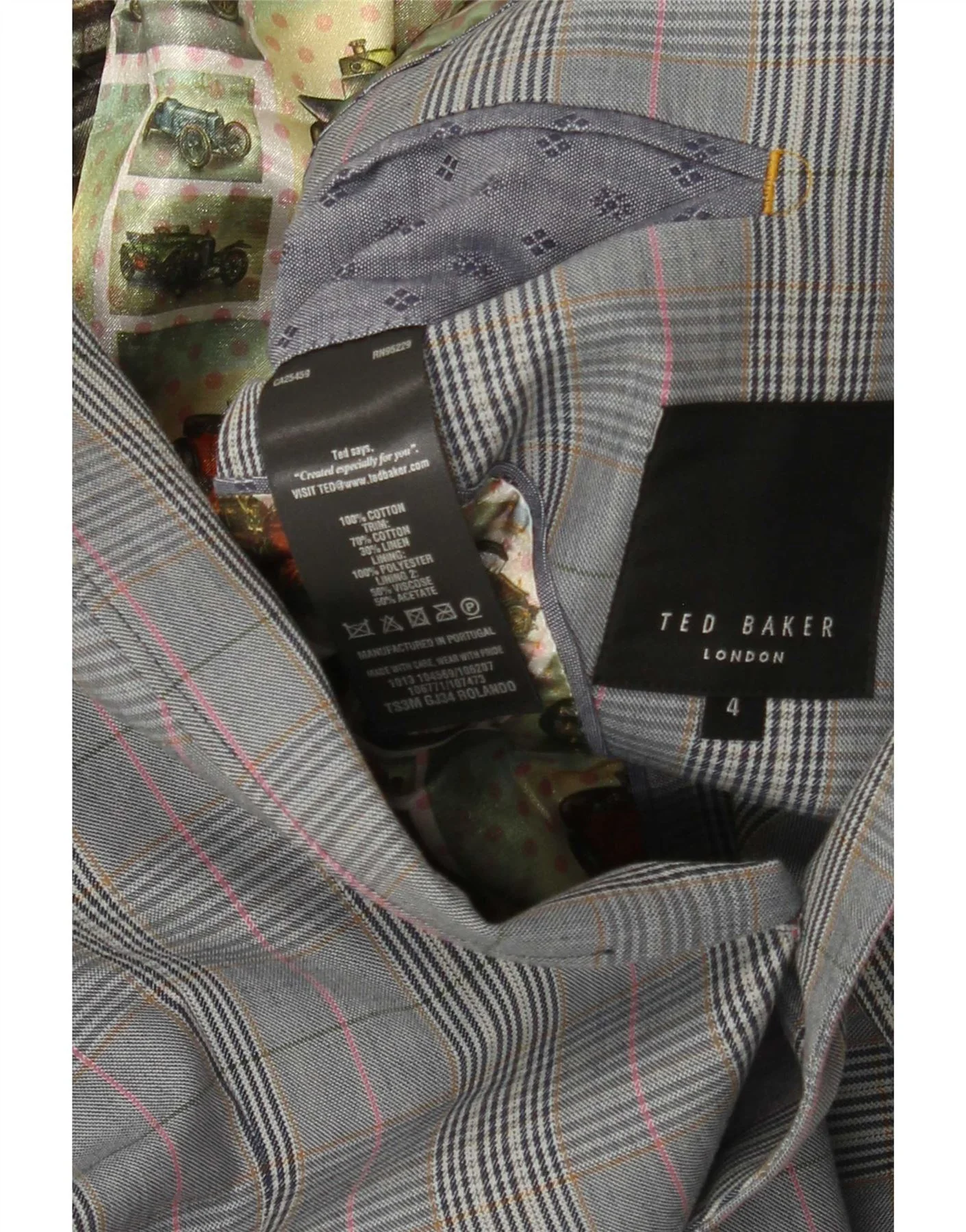 Ted Baker Mens 2 Button Blazer Jacket Size 4 Large Grey Check Cotton - Image 3