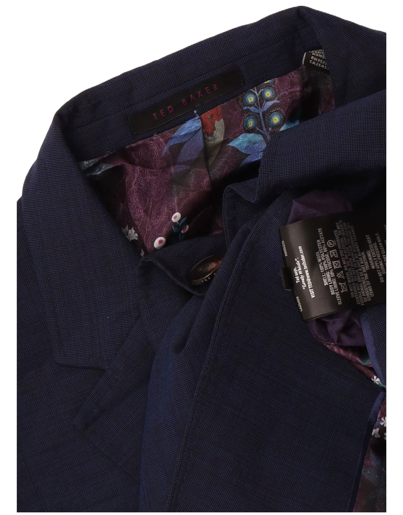 Ted Baker Mens 2 Button Blazer Jacket UK 44 2XL Navy Blue Wool - Image 3