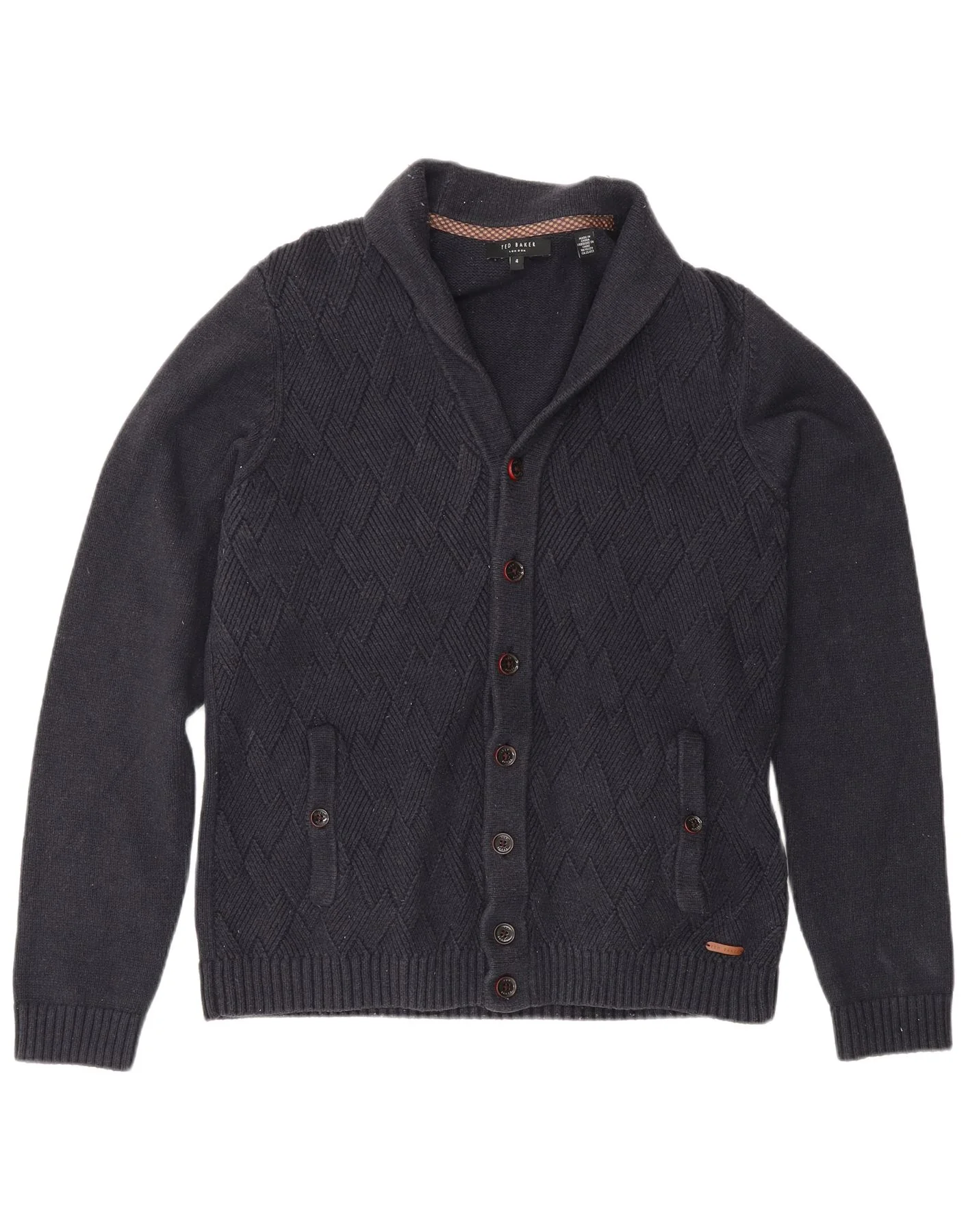 Ted Baker Mens Cardigan Sweater Size 4 Large Navy Blue Cotton