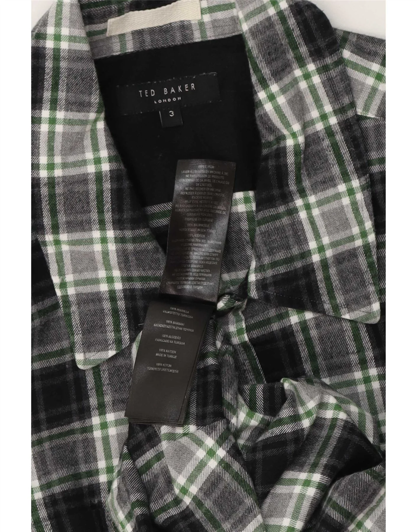 Ted Baker Mens Flannel Shirt Size 3 Medium Green Check Cotton - Image 3
