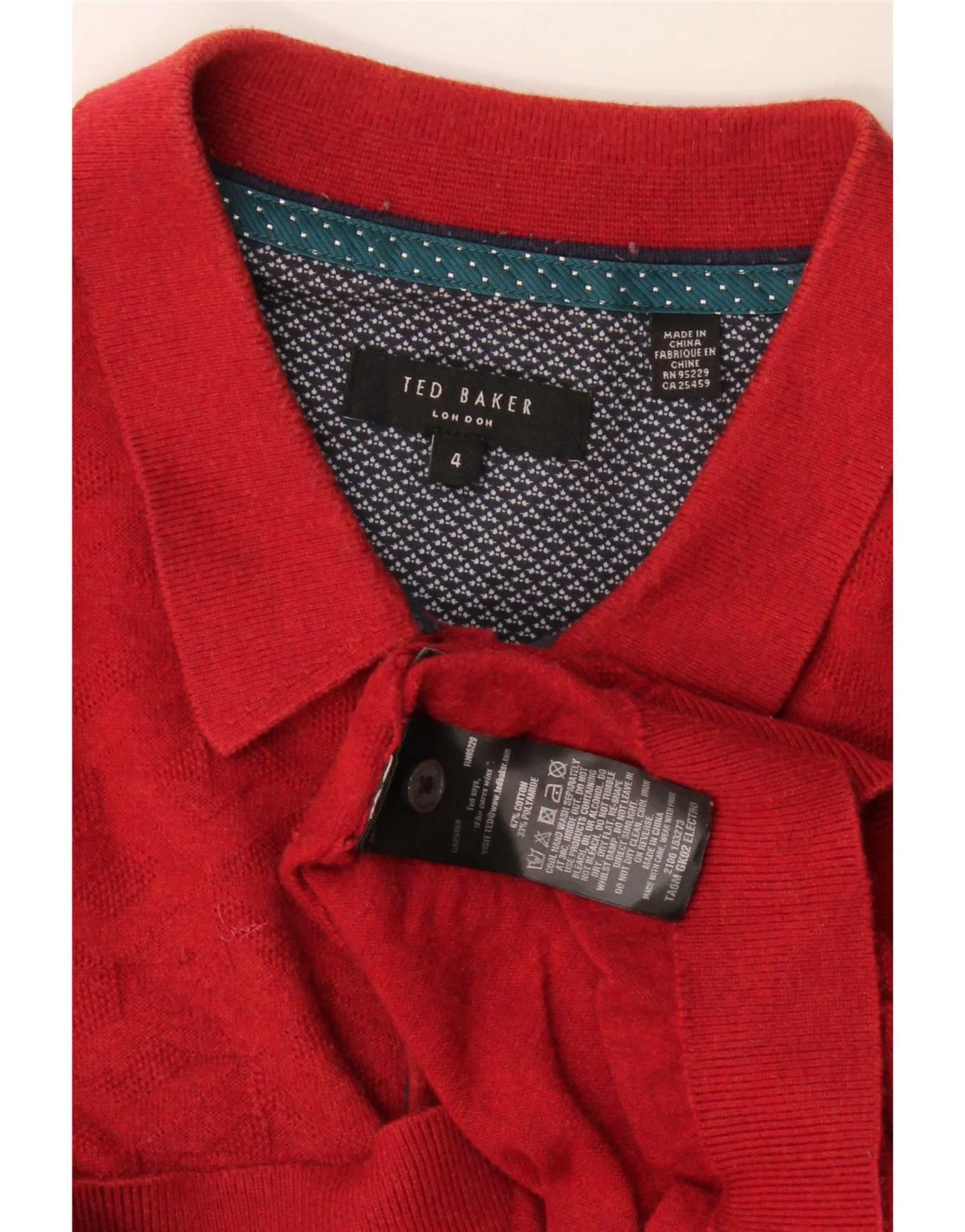 Ted Baker Mens Polo Neck Jumper Sweater Size 4 Large Red Geometric Cotton - Image 3