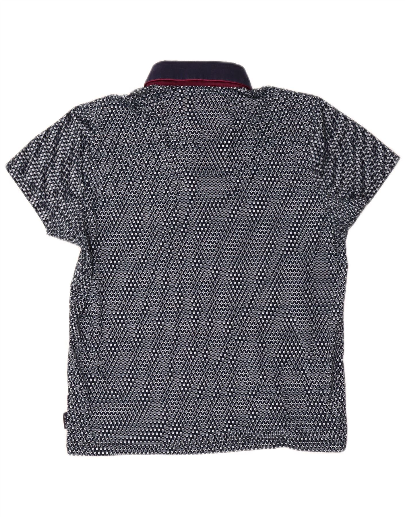 Ted Baker Mens Polo Shirt Size 3 Medium Blue Geometric Cotton - Image 2