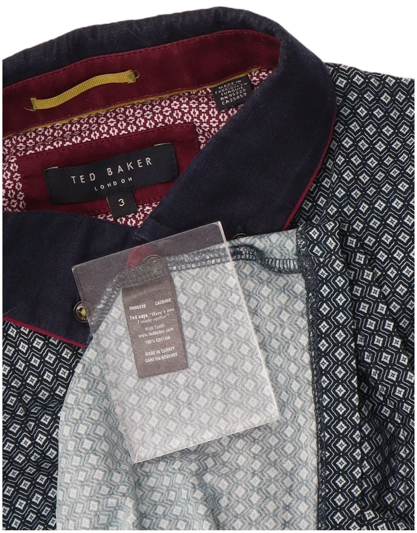 Ted Baker Mens Polo Shirt Size 3 Medium Blue Geometric Cotton - Image 3