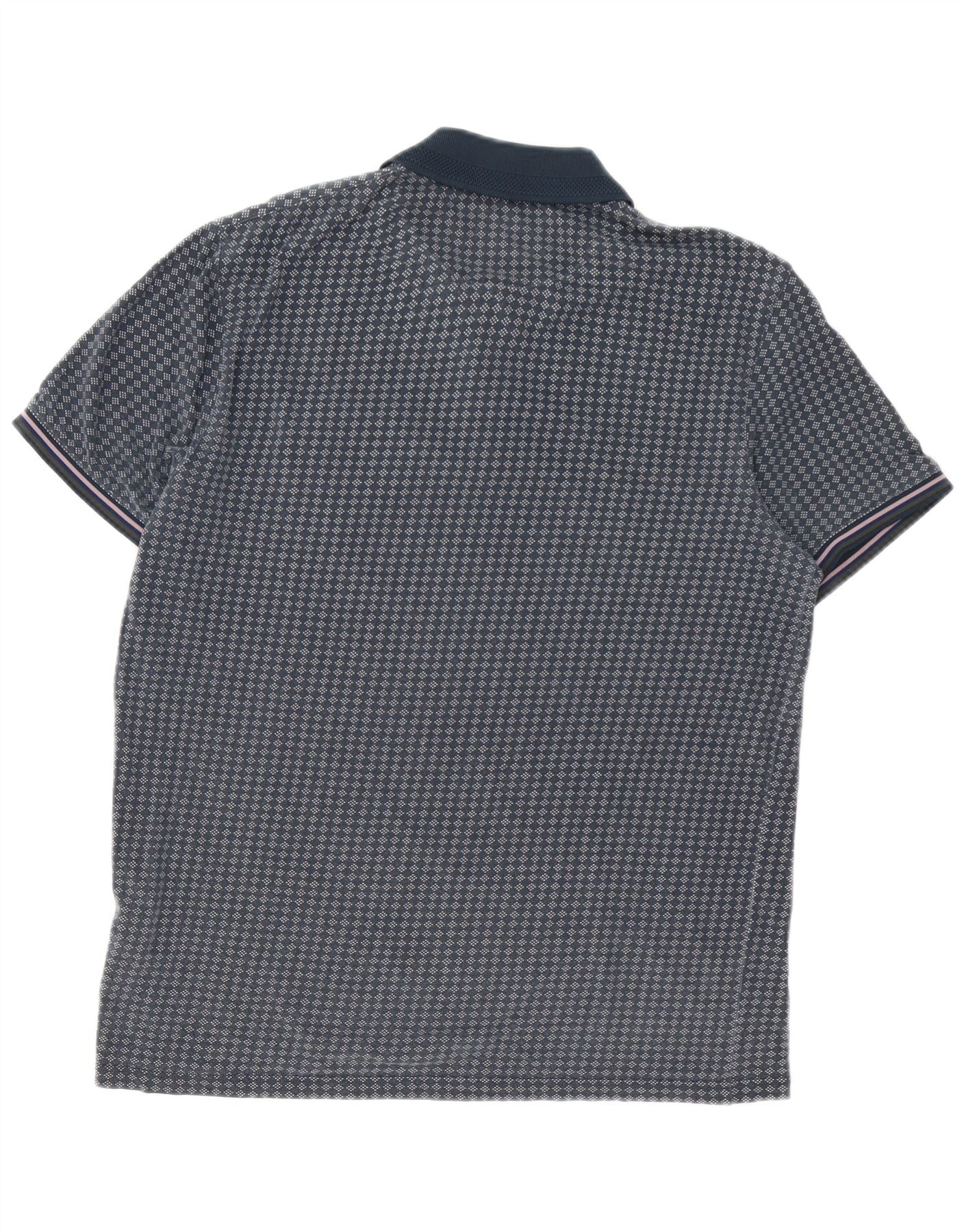Ted Baker Mens Polo Shirt Size 3 Medium Navy Blue Geometric - Image 2