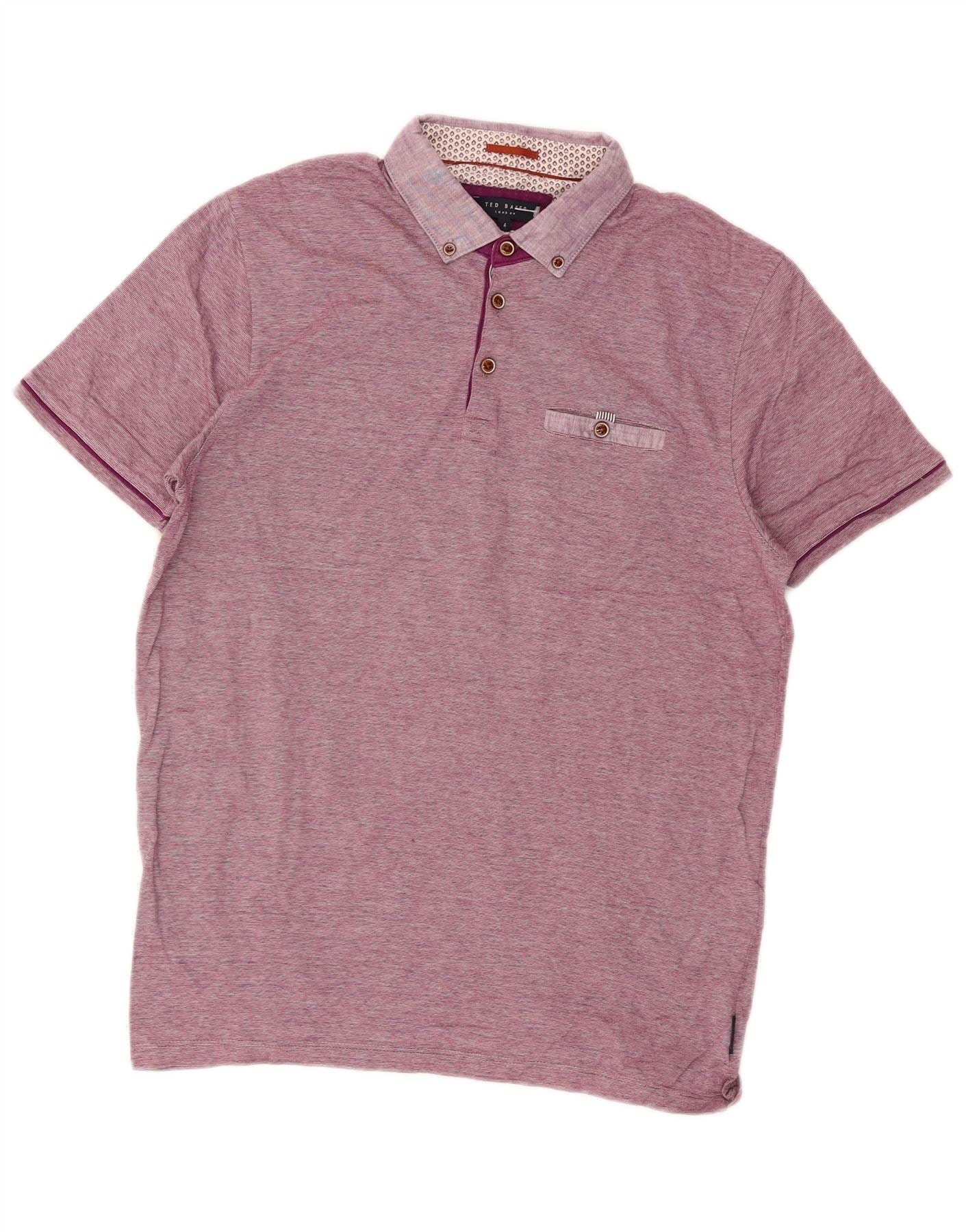 Ted Baker Mens Polo Shirt Size 4 Large Purple Pinstripe Cotton