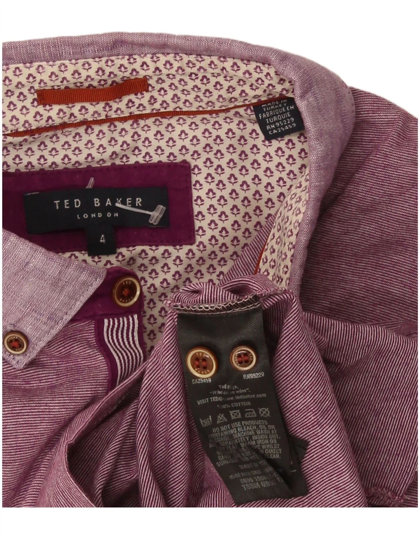 Ted Baker Mens Polo Shirt Size 4 Large Purple Pinstripe Cotton - Image 3