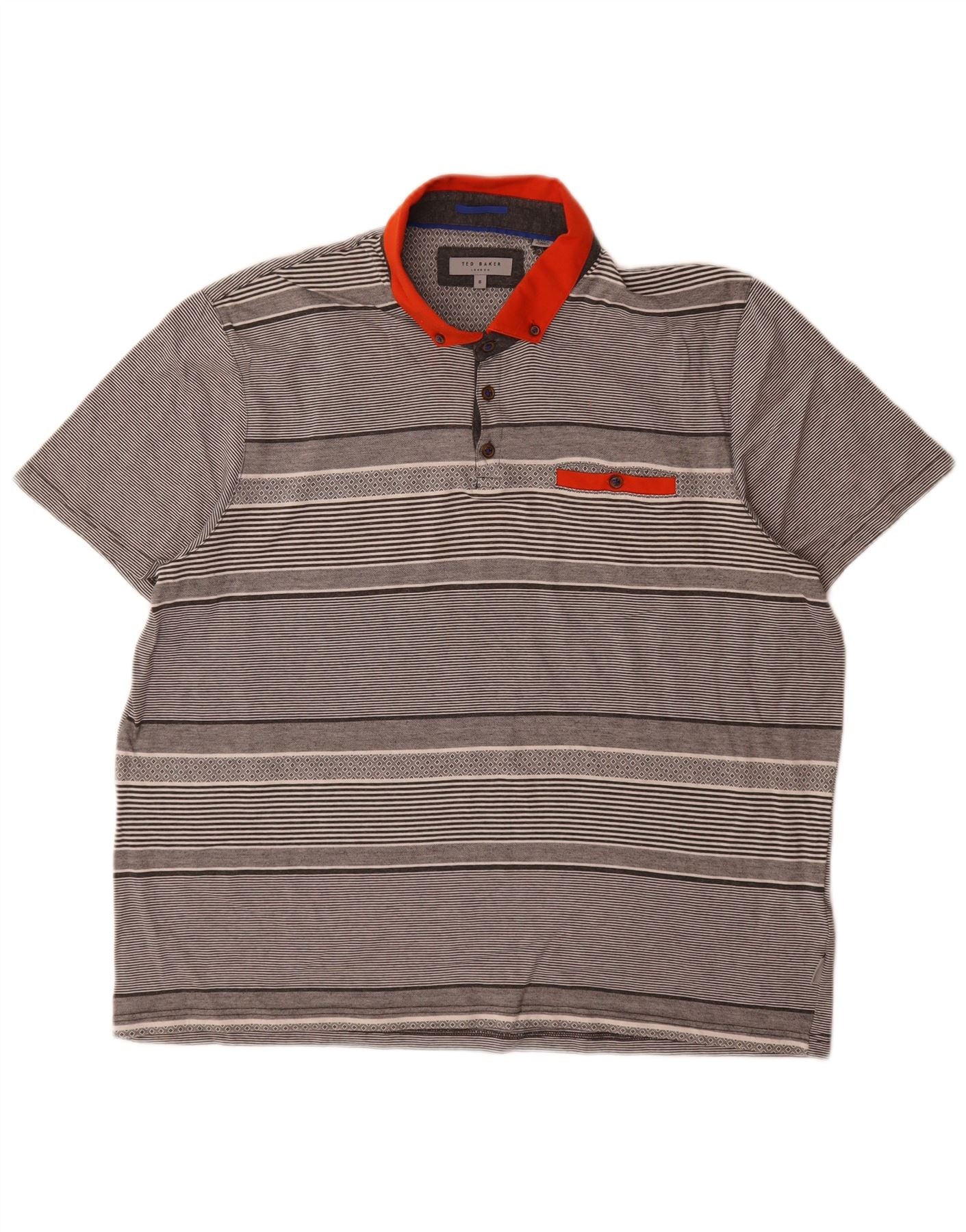 Ted Baker Mens Polo Shirt Size 6 2XL Grey Striped Cotton
