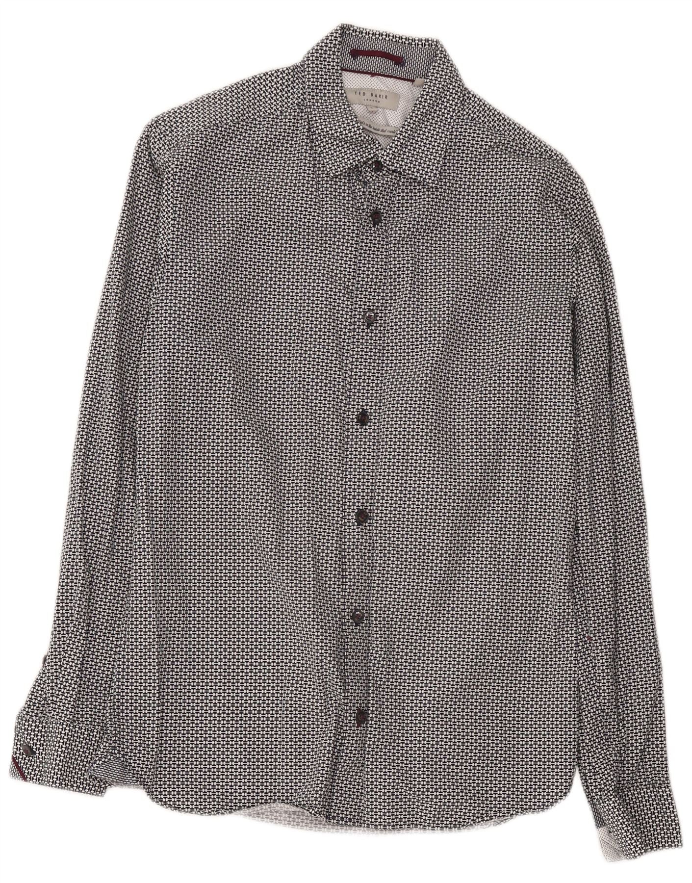 Ted Baker Mens Shirt Size 2 Small Black Geometric Cotton