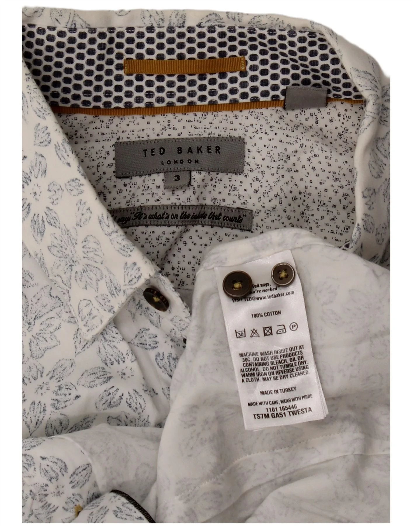 Ted Baker Mens Shirt Size 3 Medium White Floral Cotton - Image 4