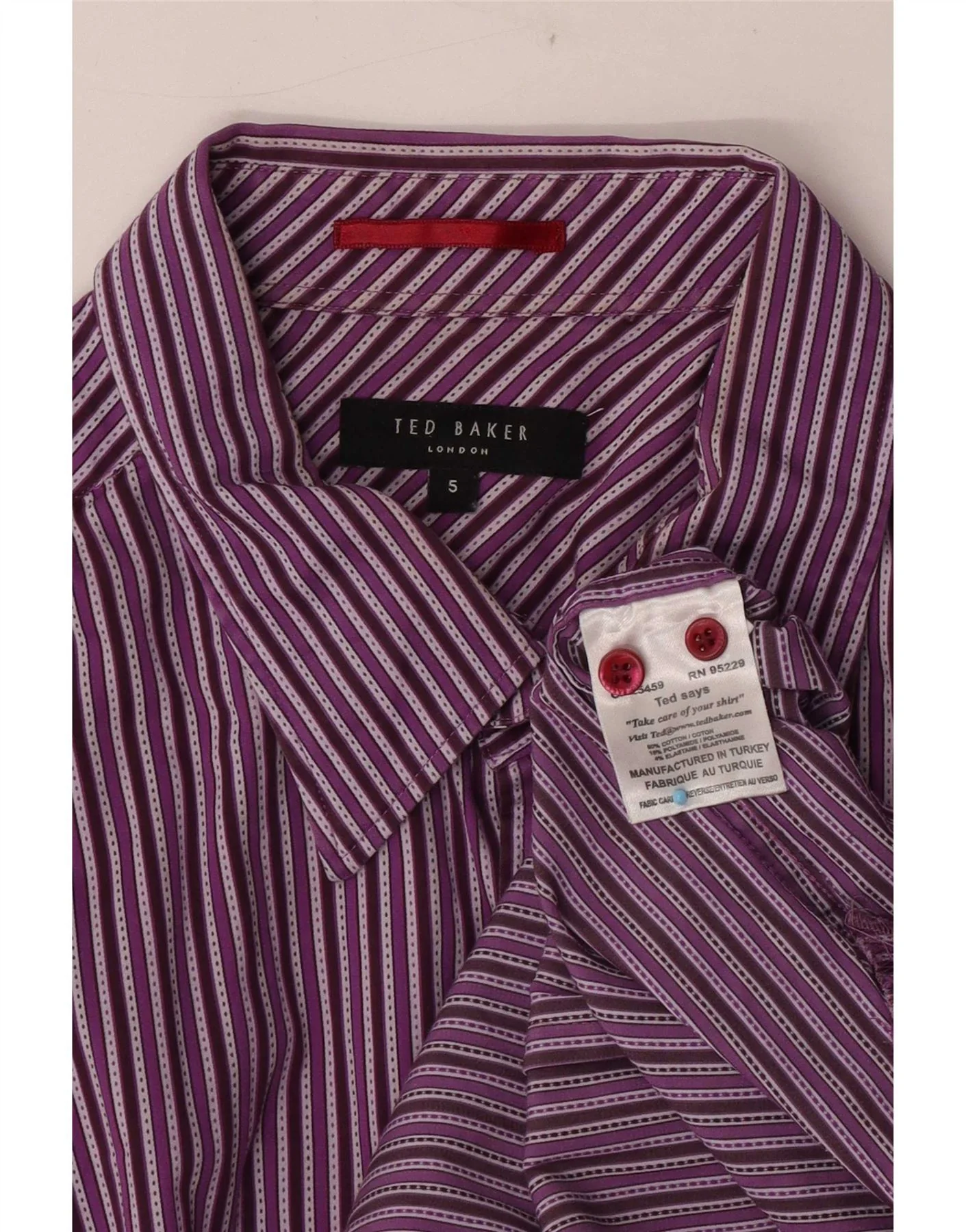 Ted Baker Mens Shirt Size 5 XL Purple Pinstripe Cotton - Image 3