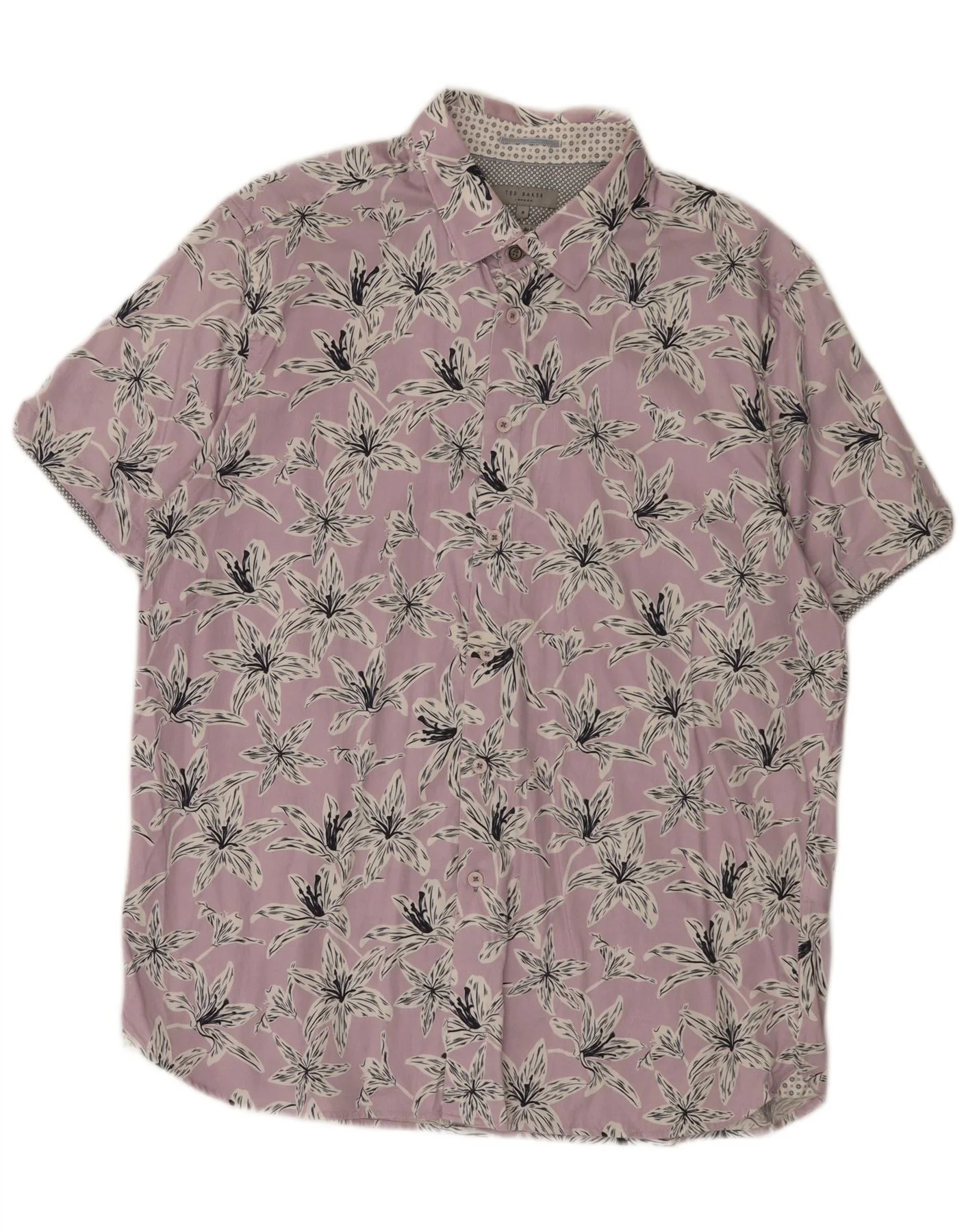 Ted Baker Mens Short Sleeve Shirt Size 6 2XL Purple Floral Cotton
