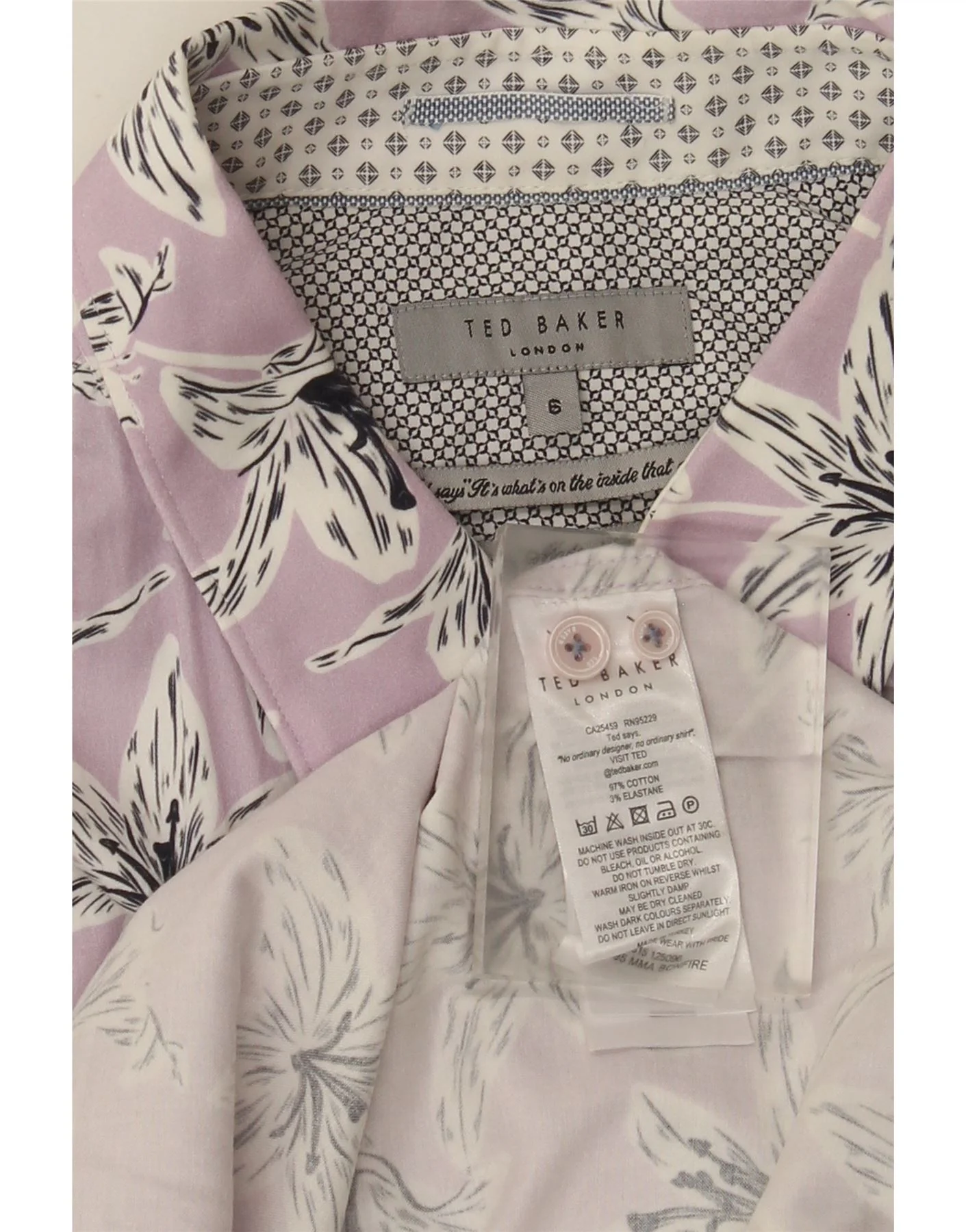 Ted Baker Mens Short Sleeve Shirt Size 6 2XL Purple Floral Cotton - Image 3