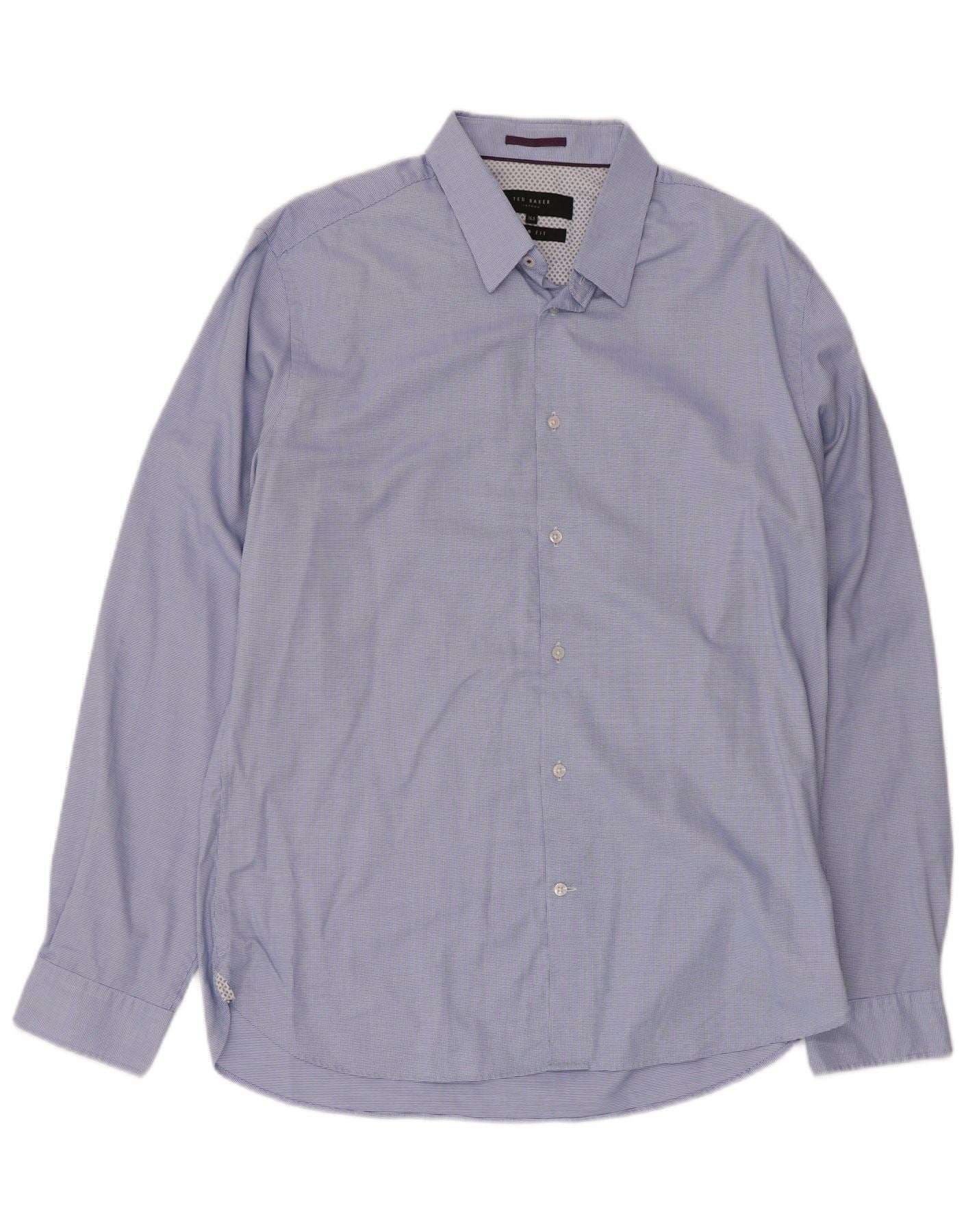 Ted Baker Mens Slim Fit Shirt Size 16 1/2 Large Blue Check Cotton