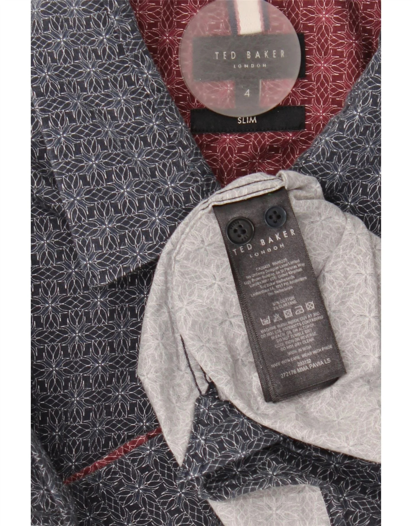 Ted Baker Mens Slim Fit Shirt Size 4 Large Navy Blue Geometric Cotton - Image 3