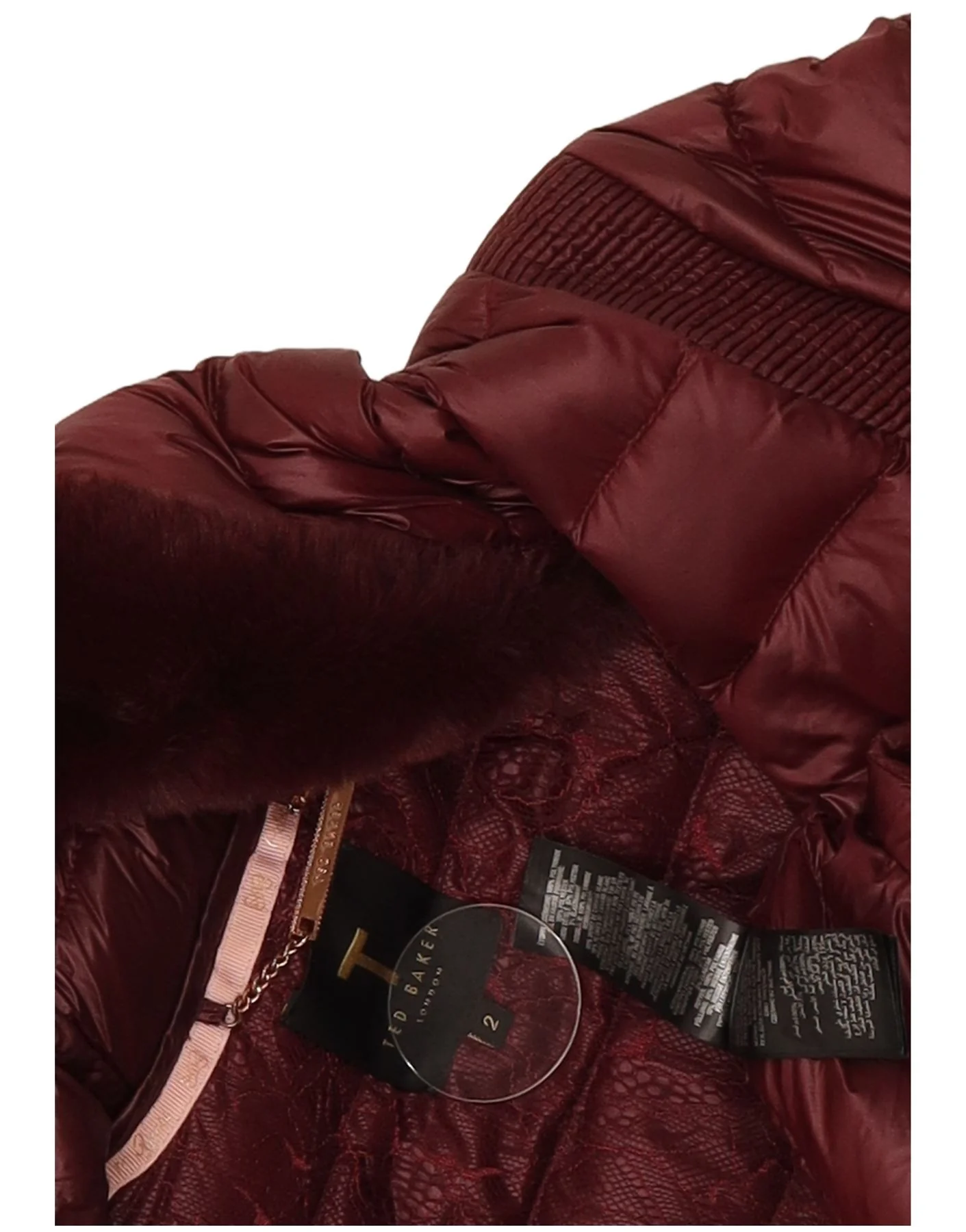 Ted Baker Womens Hooded Padded Coat Size 2 Small Burgundy Polyamide - Image 4