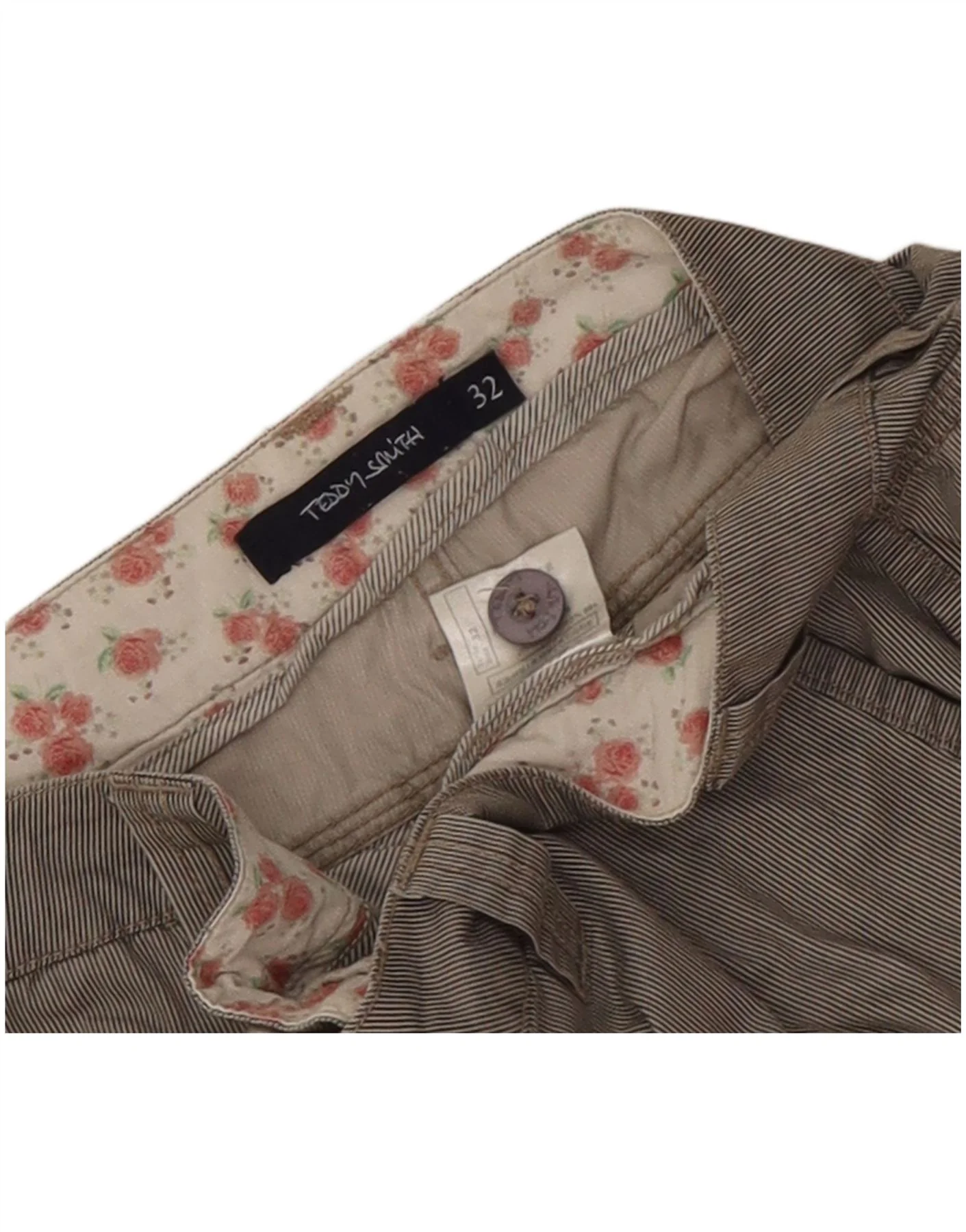 Teddy Smith Mens Cargo Shorts W32 Medium Grey Pinstripe Cotton - Image 3