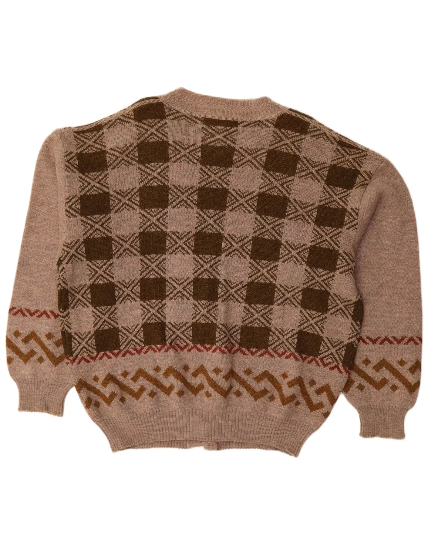 Tendenze Mens Graphic Cardigan Sweater XL Brown Geometric Alpaca Wool - Image 2