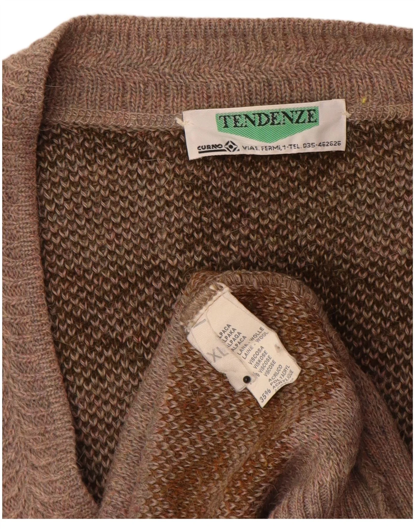 Tendenze Mens Graphic Cardigan Sweater XL Brown Geometric Alpaca Wool - Image 3