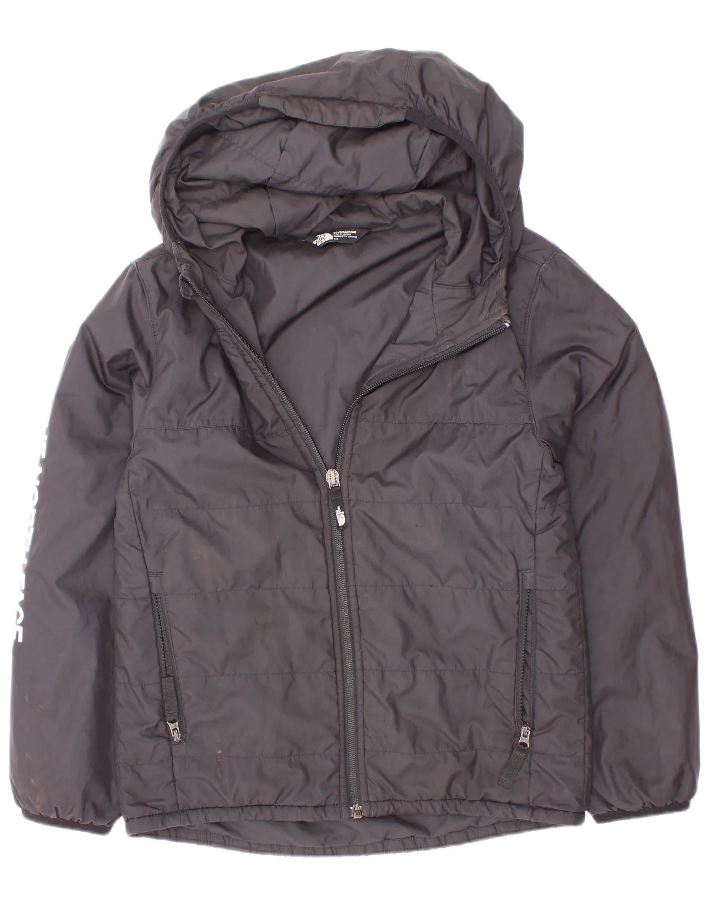 The North Face Boys Graphic Hooded Padded Jacket 7-8 Years Small Black