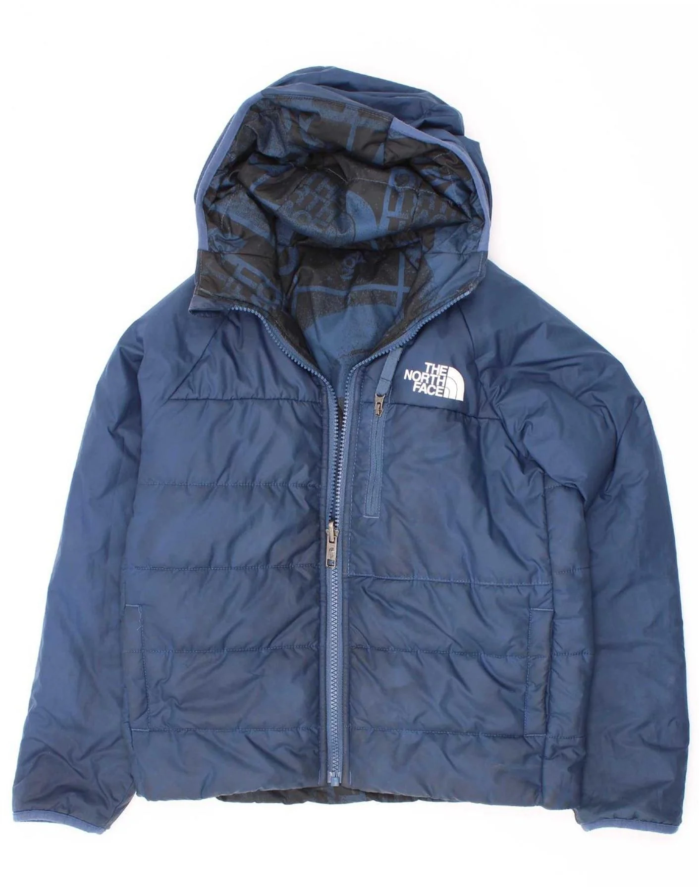 The North Face Boys Graphic Reversible Padded Jacket 7-8 Years Small Blue - Image 3