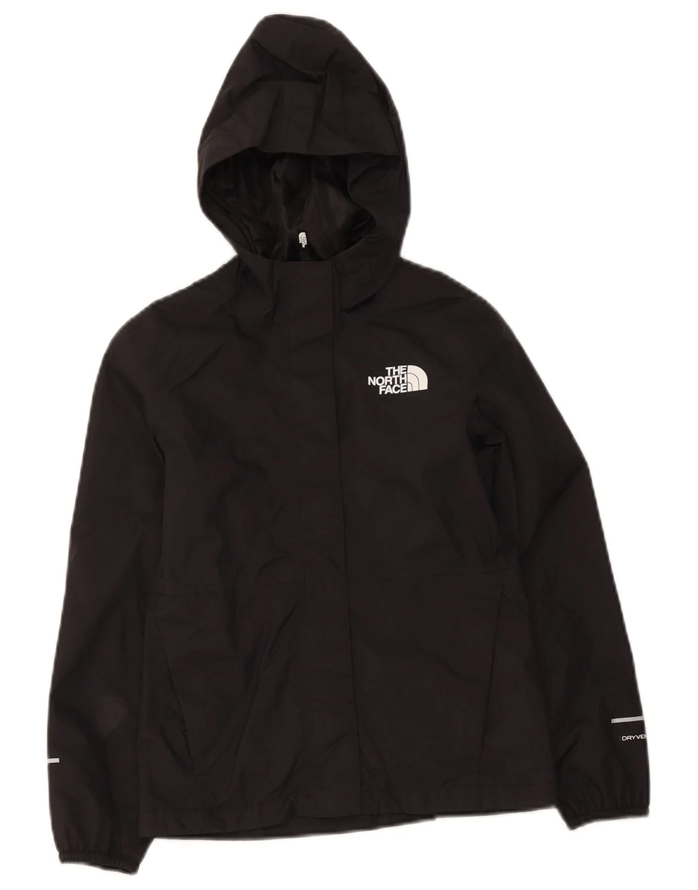 The North Face Girls Dryvent Hooded Rain Jacket 7-8 Years Small Black Nylon