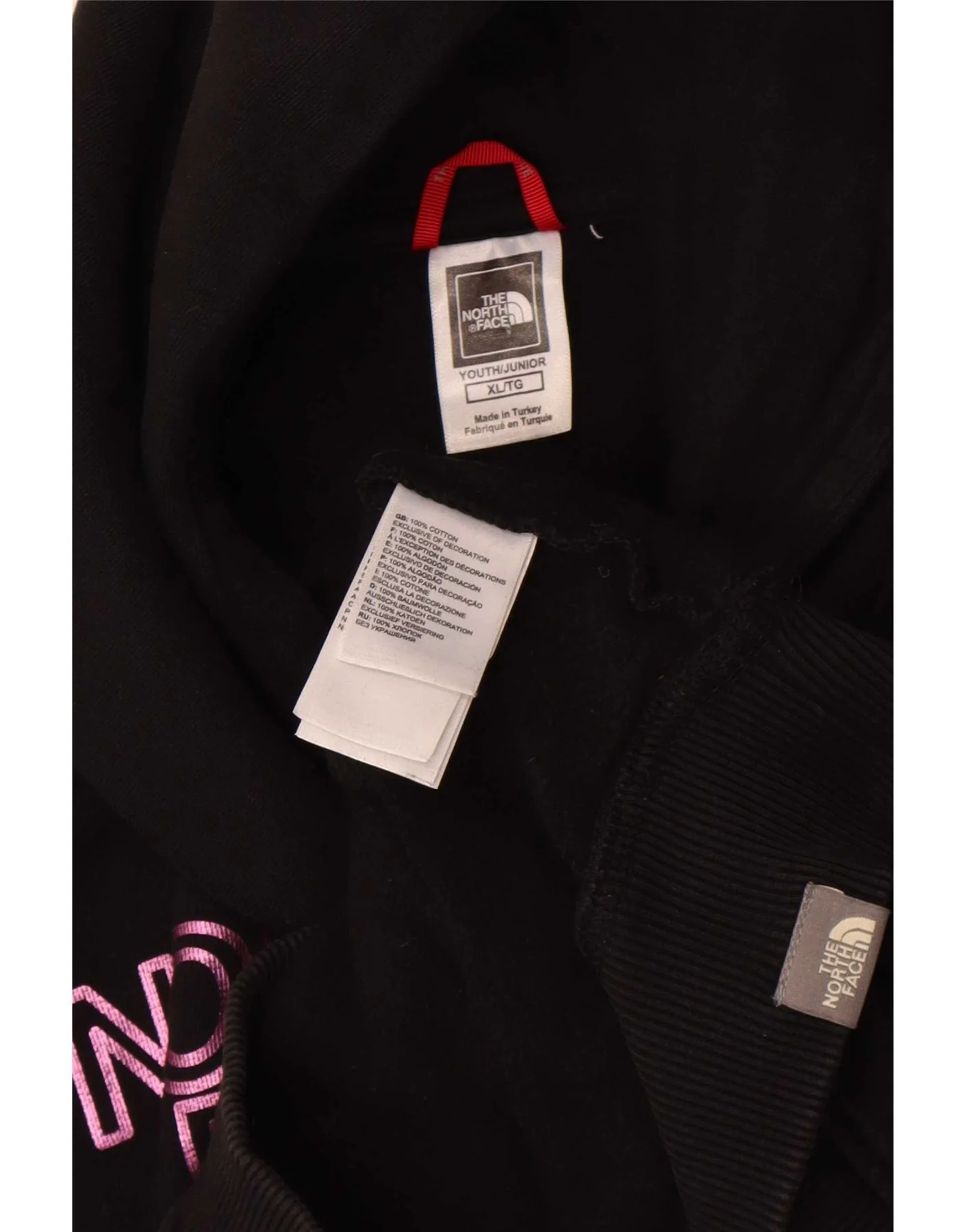 The North Face Girls Graphic Hoodie Jumper 13-14 Years XL Black Cotton - Image 3